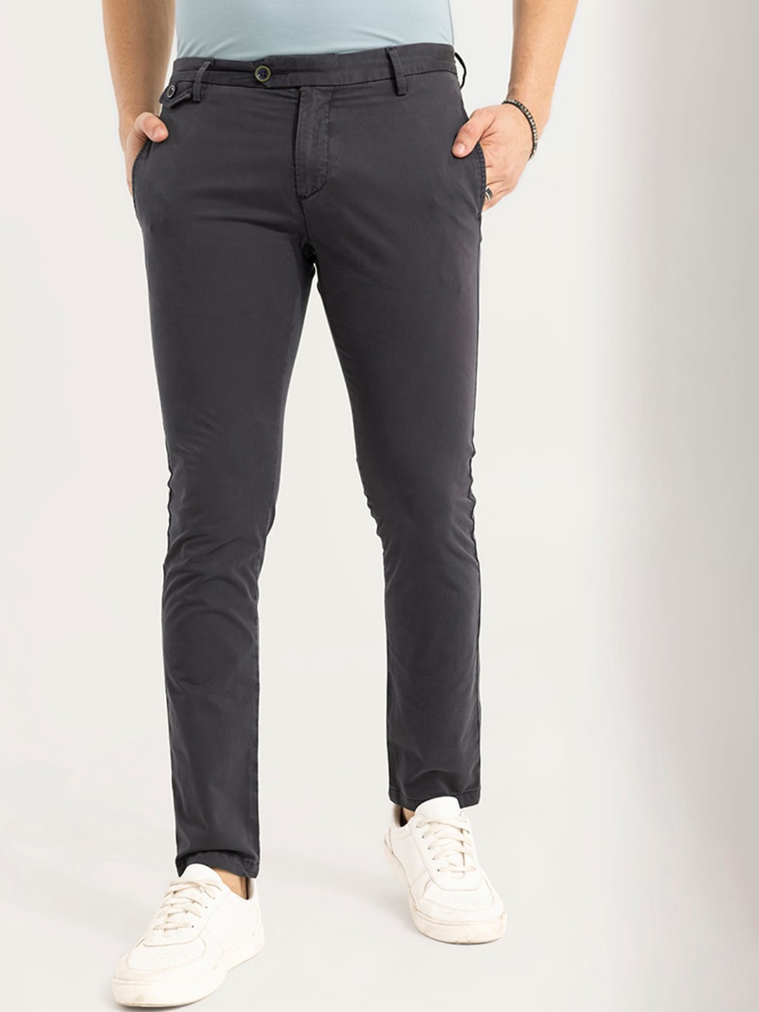 

Snitch Men Grey Slim Fit Cotton Chinos Trousers