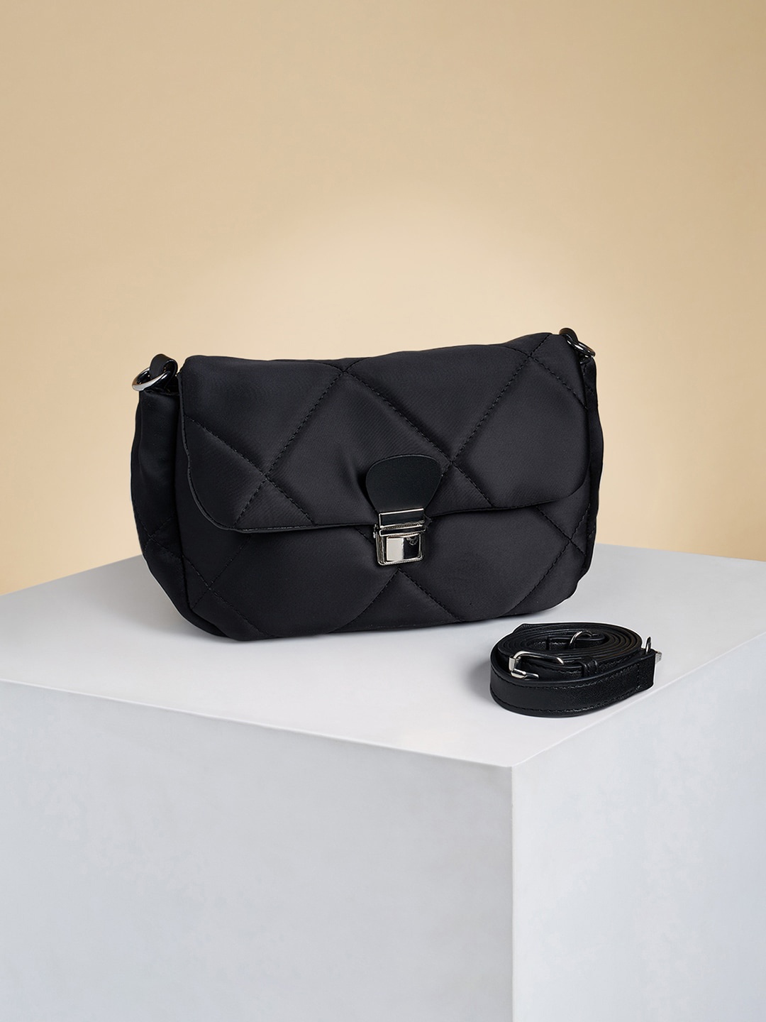 

Forever Glam by Pantaloons Quilted Structured Sling Bag, Black