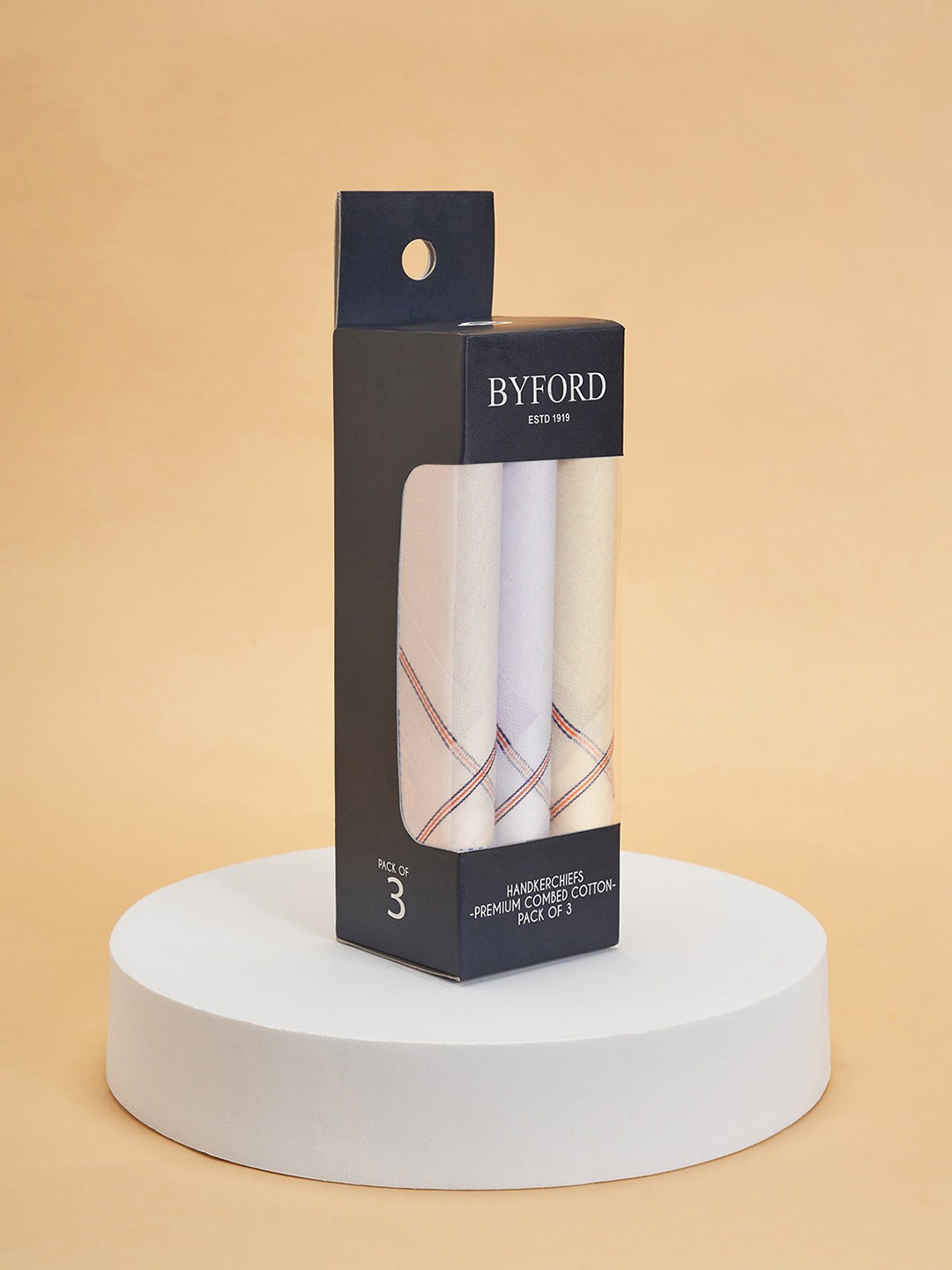 

BYFORD by Pantaloons Men Pack Of 3 Cotton Handkerchief, Beige