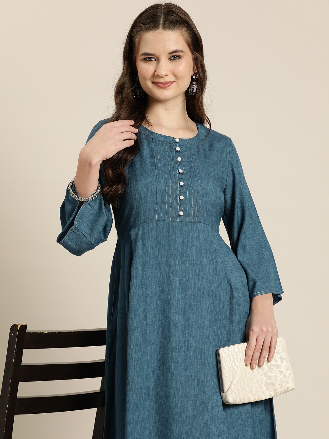 

HERE&NOW Women Solid Kurta, Teal