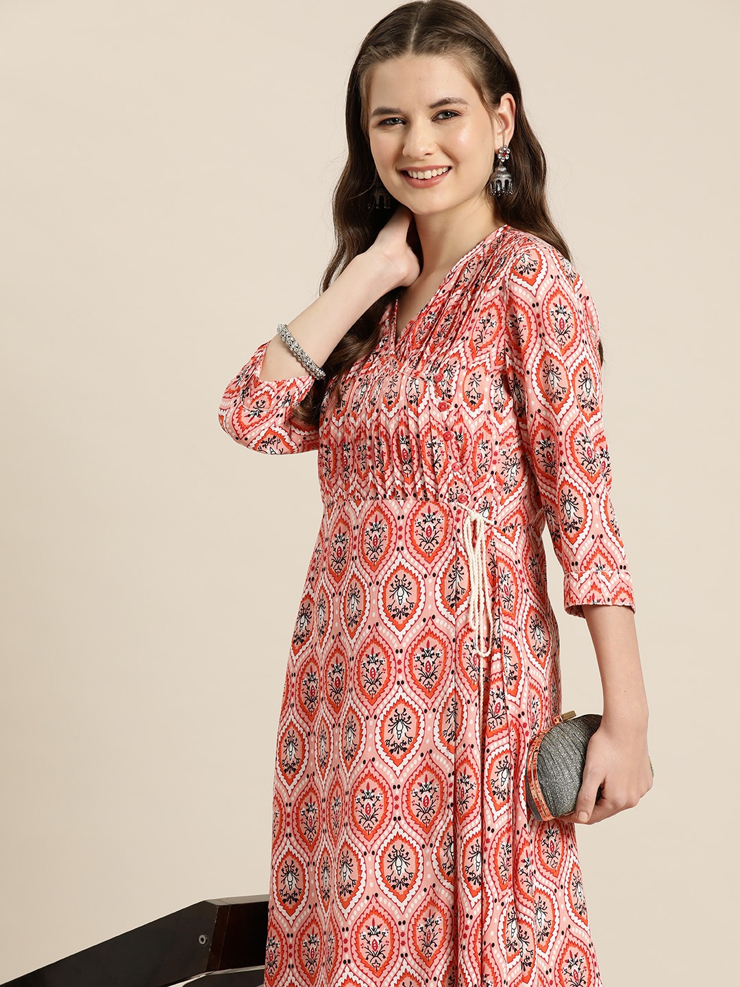 

HERE&NOW Women Ethnic Motifs Printed Kurta, Peach