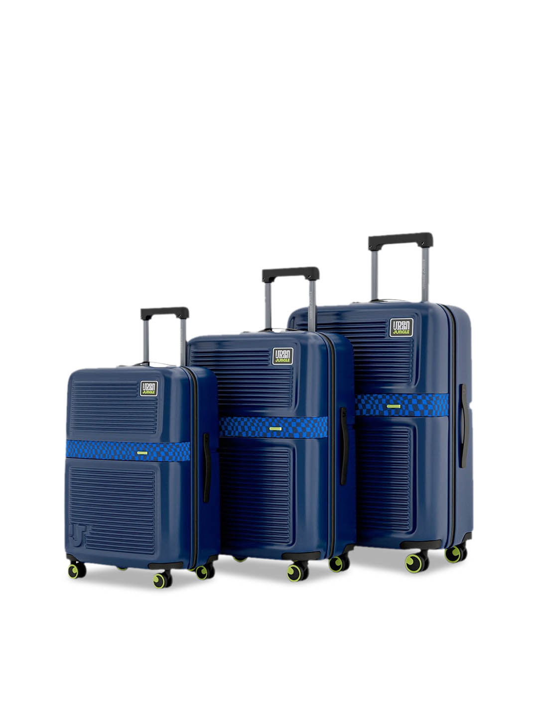 

Urban Jungle Set Of 3 Textured Hard Sided Trolley Suitcase, Navy blue