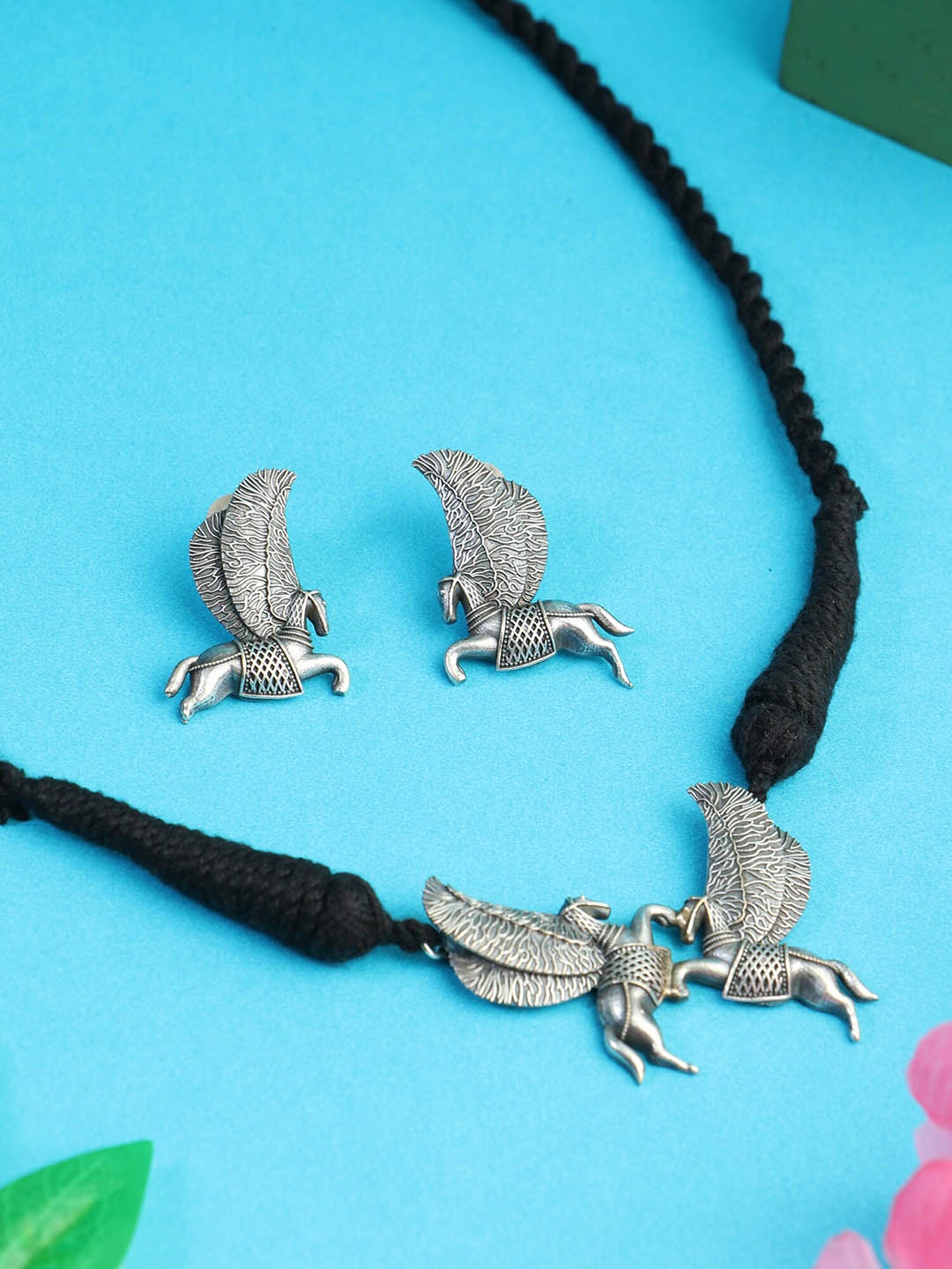 

Adwitiya Collection Silver-Plated Oxidised Jewellery Set