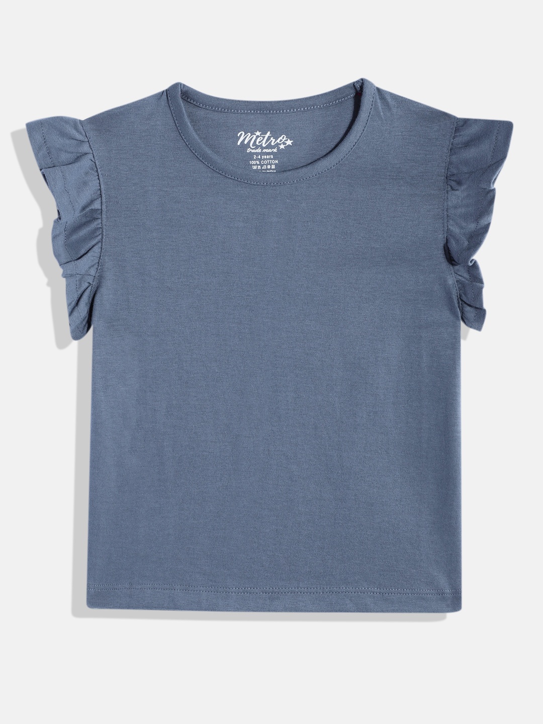 

METRO KIDS COMPANY Girls Flutter Sleeve Ruffles Cotton Top, Blue