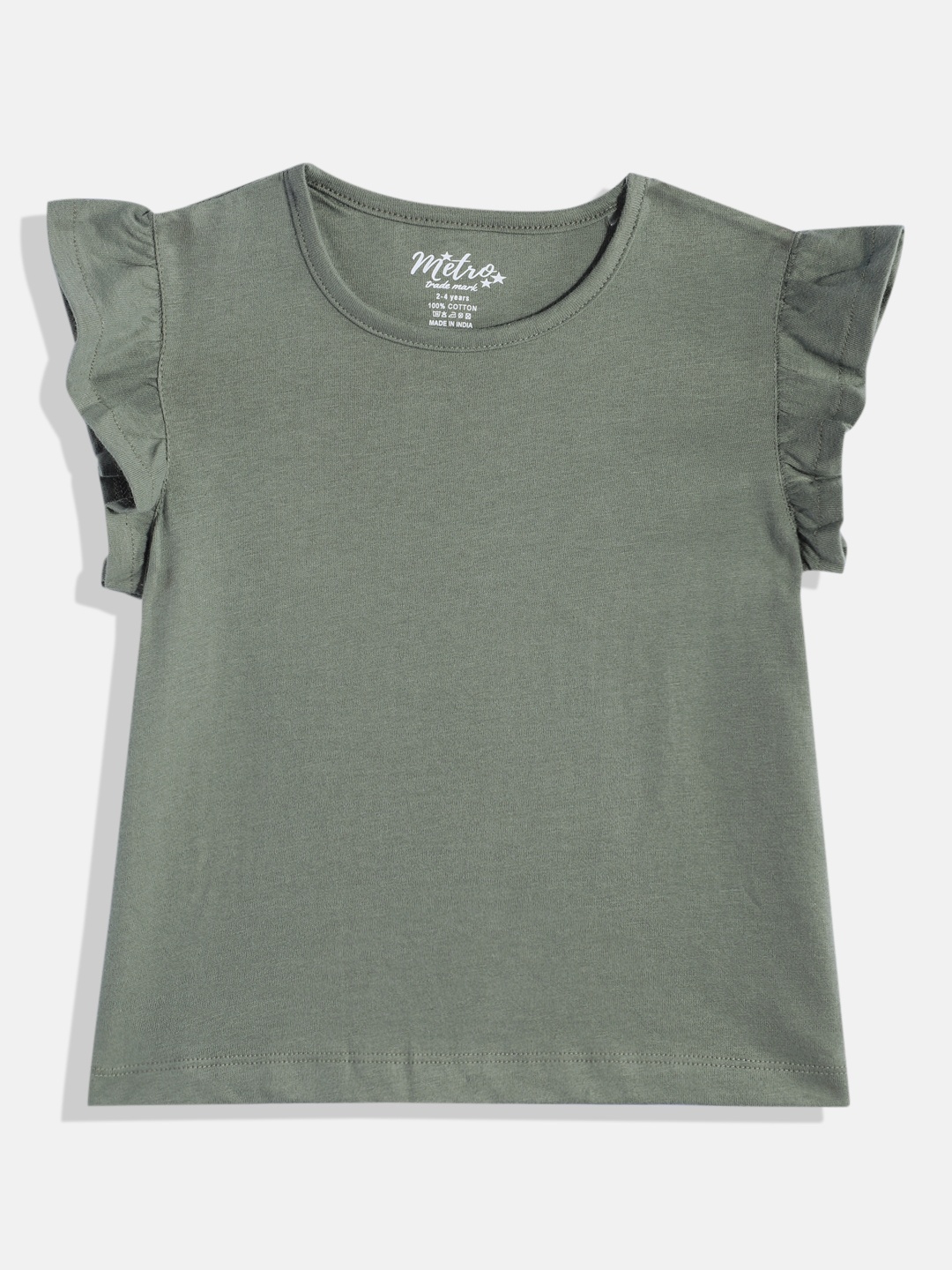 

METRO KIDS COMPANY Girls Flutter Sleeve Ruffles Cotton Top, Olive