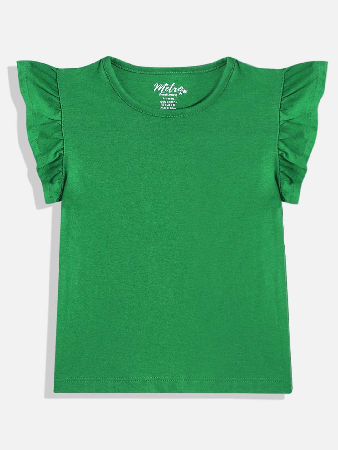 

METRO KIDS COMPANY Girls Flutter Sleeve Ruffles Cotton Top, Green