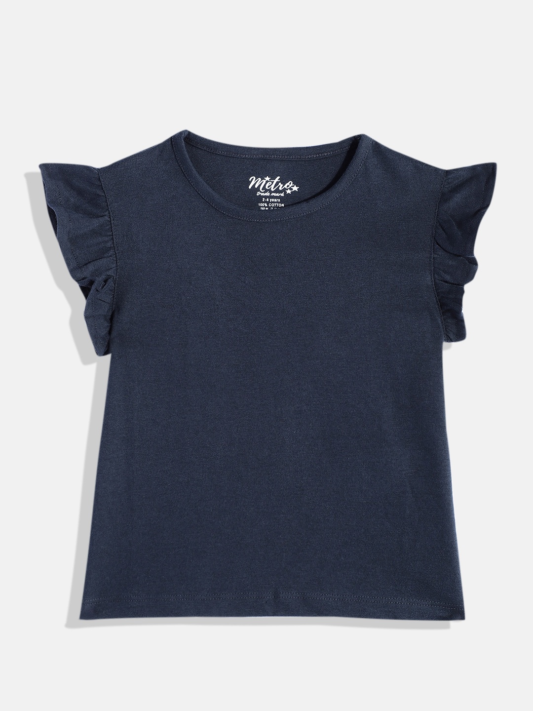 

METRO KIDS COMPANY Girls Flutter Sleeve Ruffles Cotton Top, Navy blue