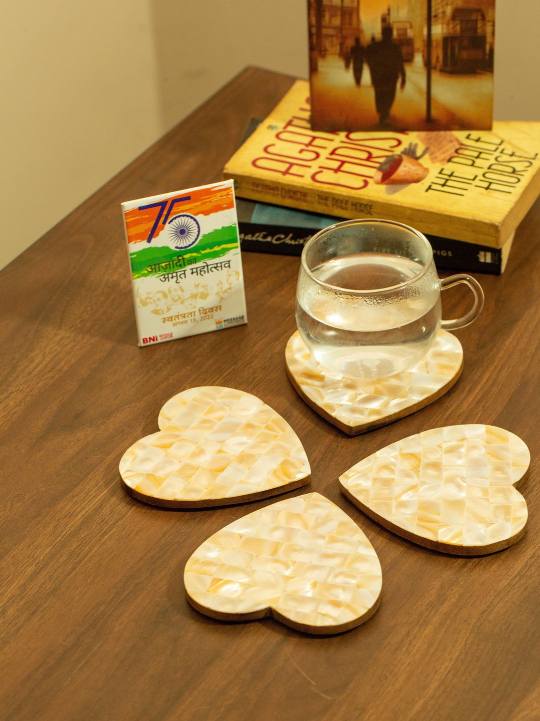 

HOMEARTE White & Yellow 4 Pieces Heart Shape Mother Stone Coasters