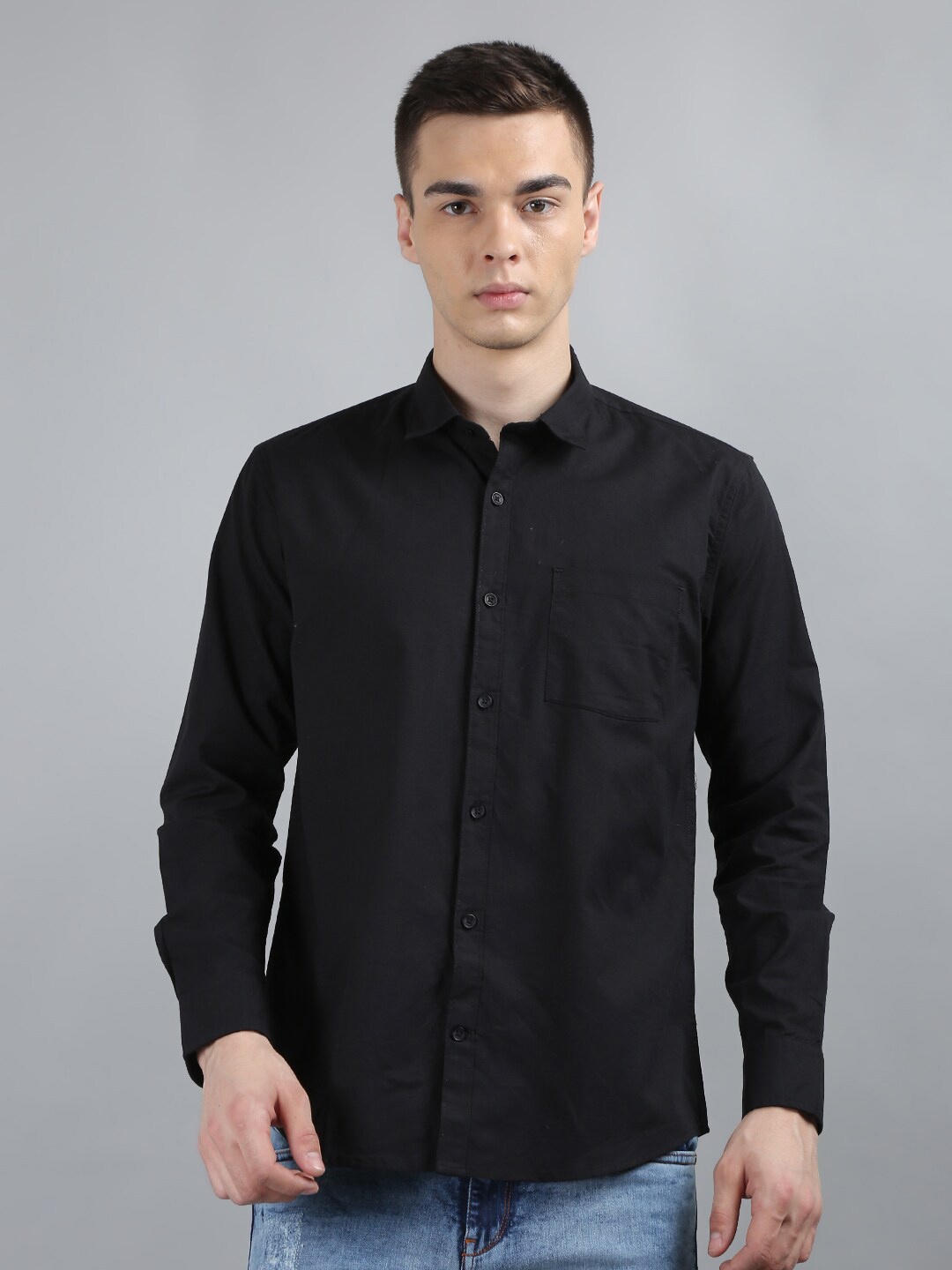 

TIM PARIS Standard Opaque Pure Cotton Casual Shirt, Black
