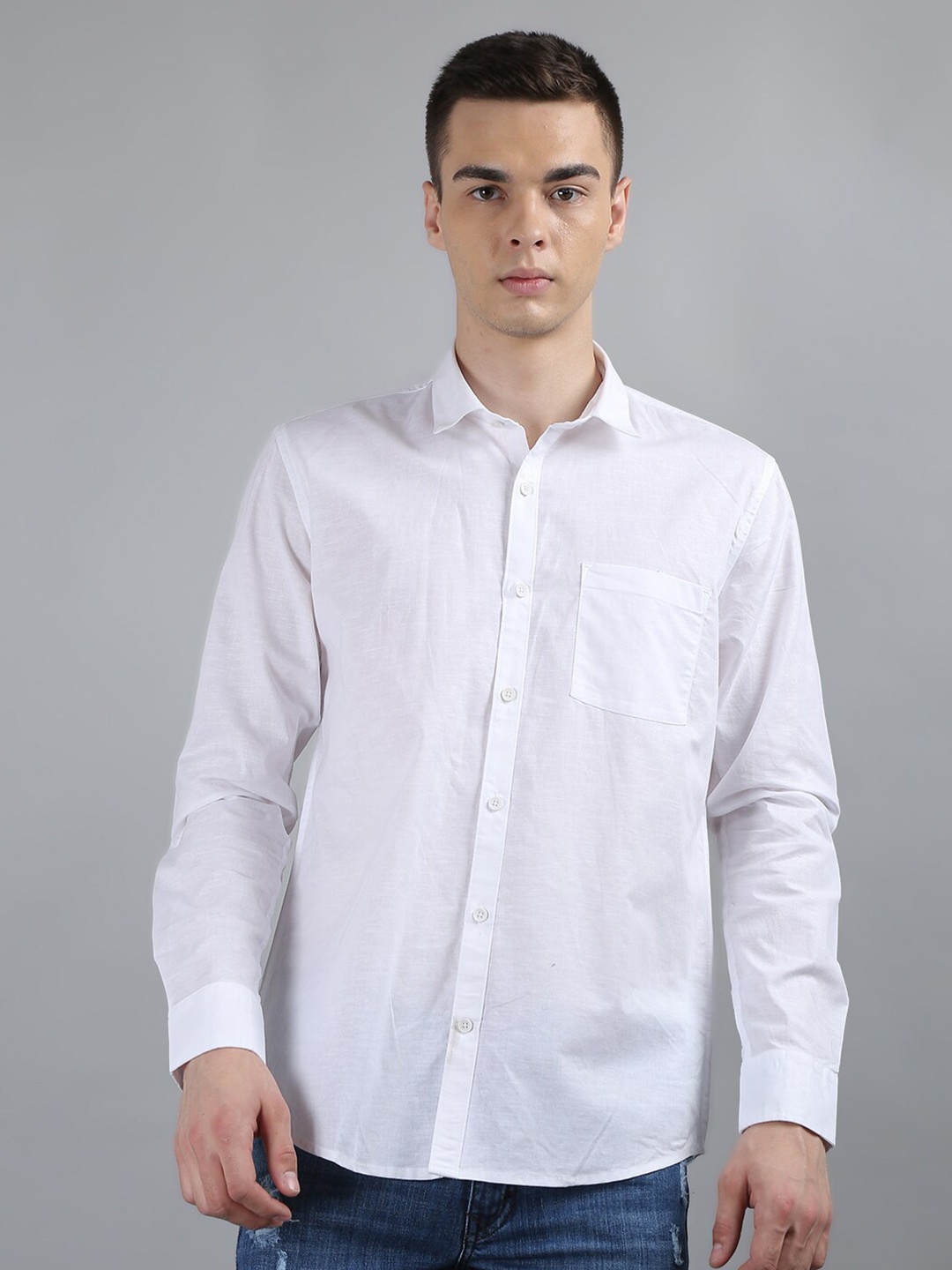 

TIM PARIS Standard Spread Collar Pure Cotton Casual Shirt, White