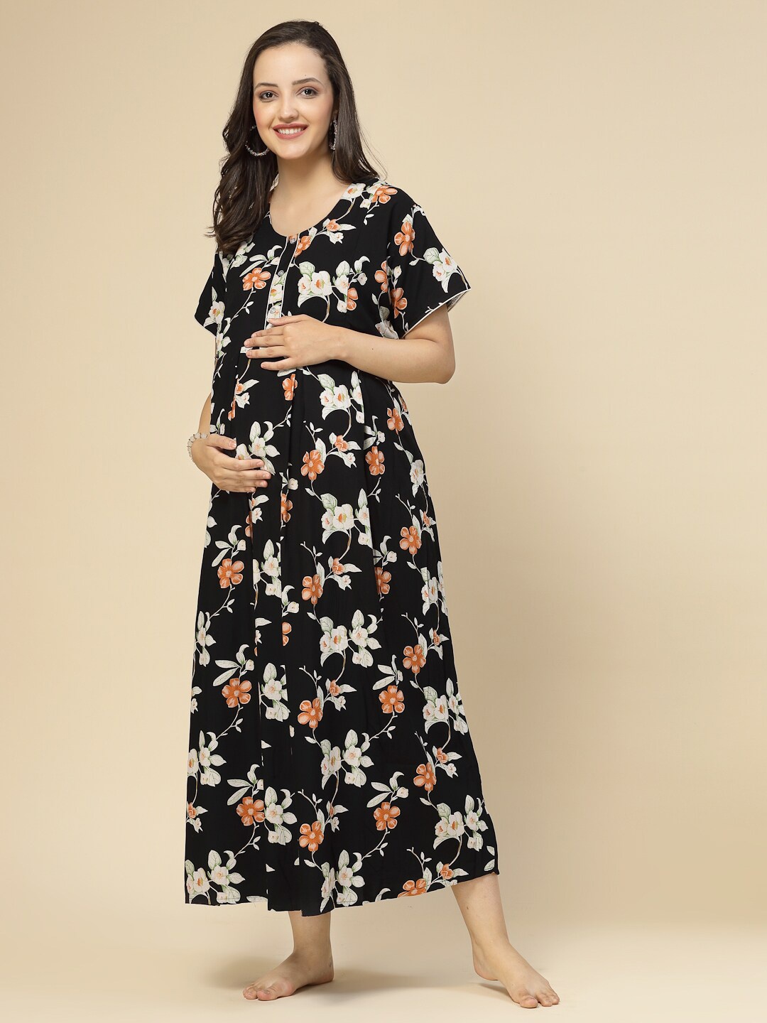 

Sweet Dreams Black Floral Printed Maternity Nightdress