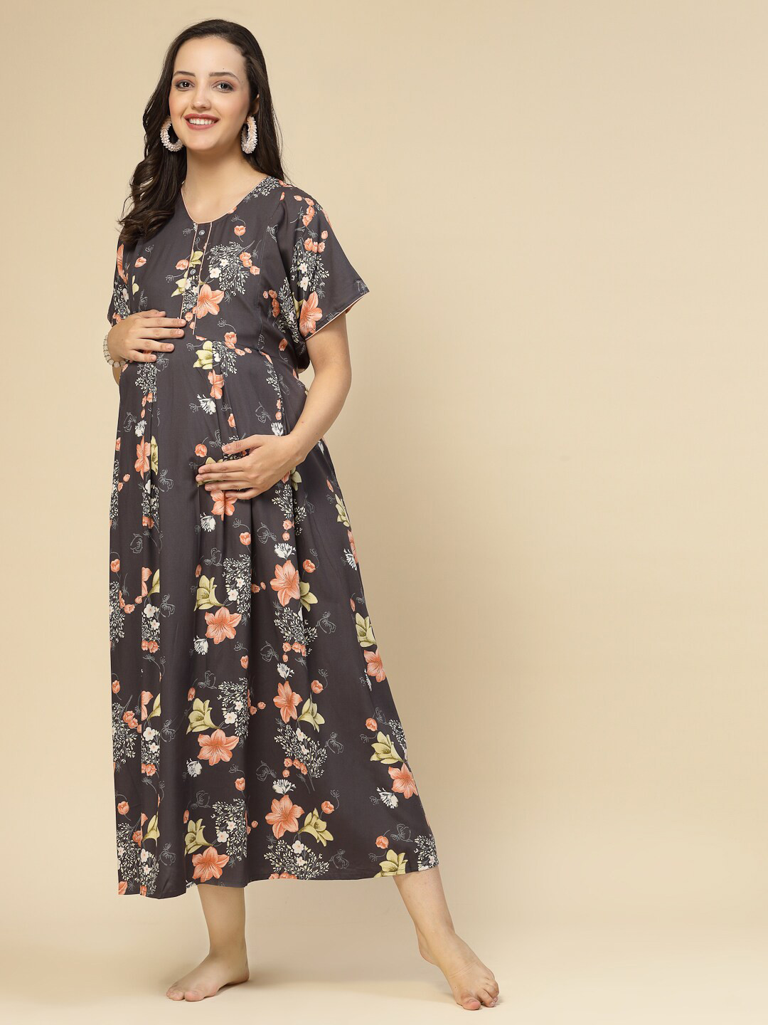 

Sweet Dreams Grey Floral Printed Maternity Nightdress