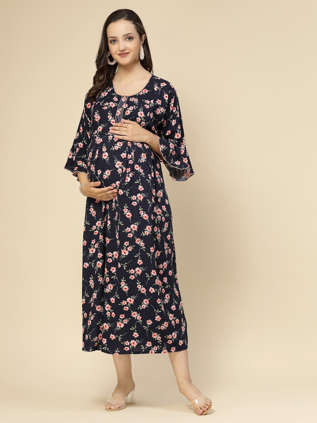 

Sweet Dreams Maternity Floral Printed Nightdress, Navy blue