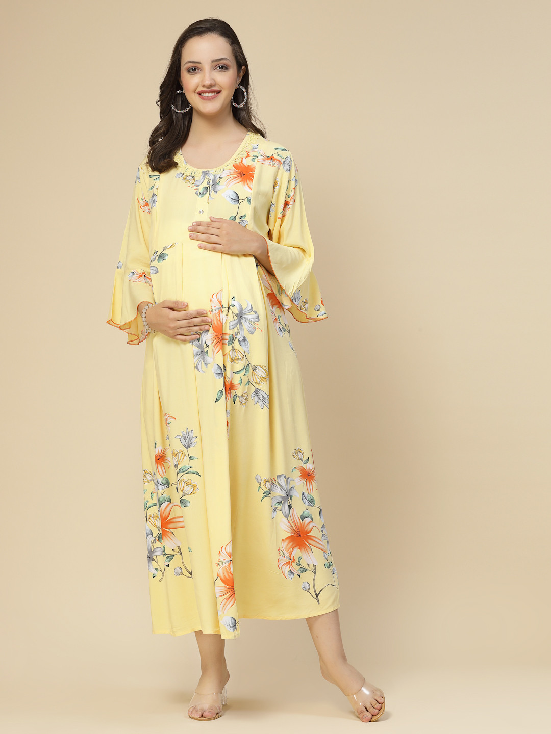 

Sweet Dreams Floral Printed Bell Sleeve A-line Maternity Dress, Blue