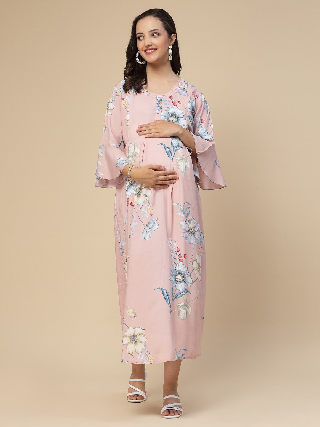 

Sweet Dreams Pink Floral Printed Maternity Nightdress