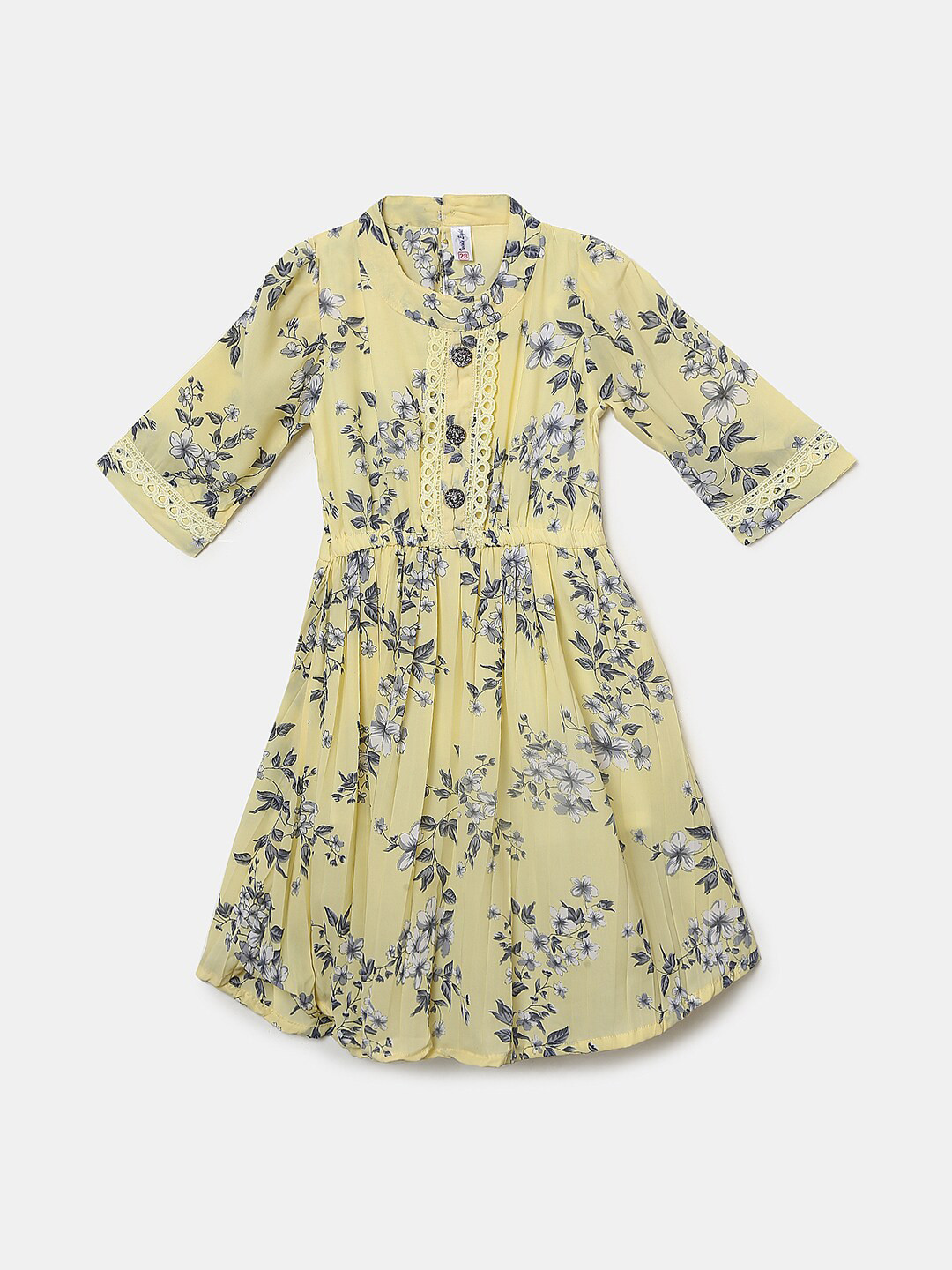 

V-Mart Girls Floral Printed High Neck Cotton Fit & Flare Dress, Yellow