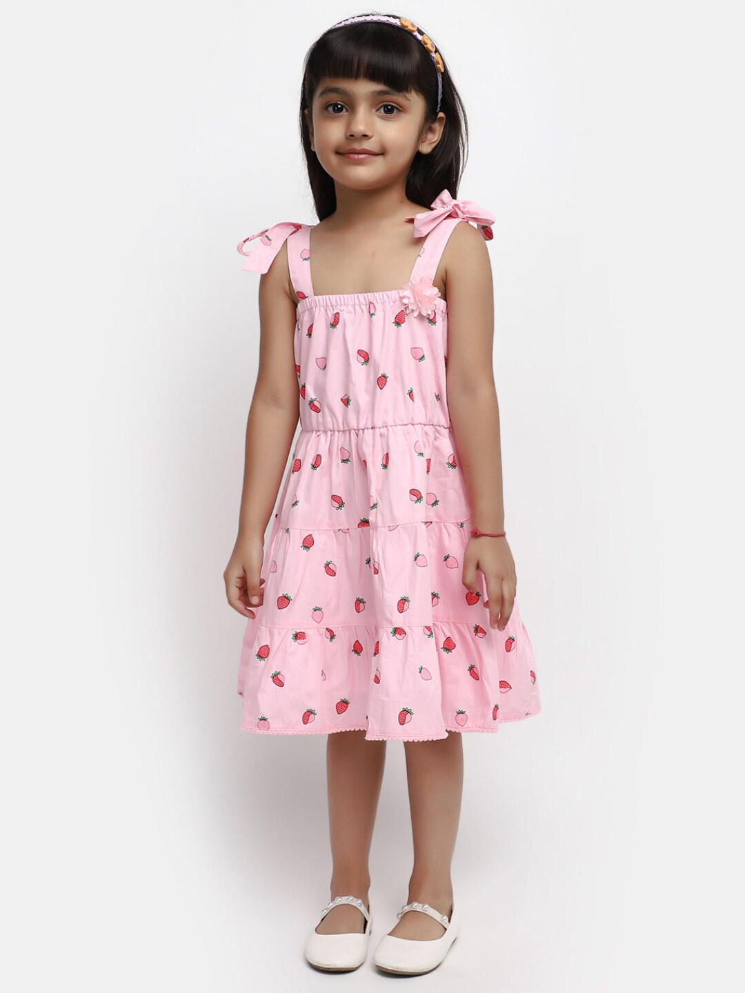 

V-Mart Girls Conversational Printed Cotton A-Line Dress, Pink