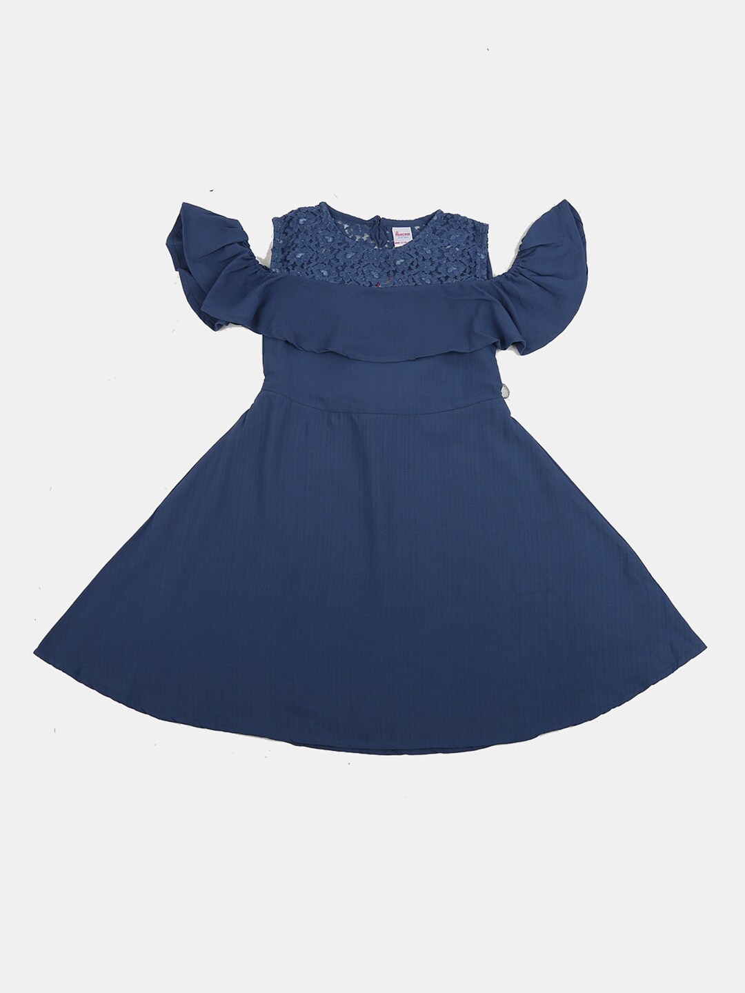 

V-Mart Girls Lace Detailed Cold-Shoulder Fit & Flare Dress, Blue