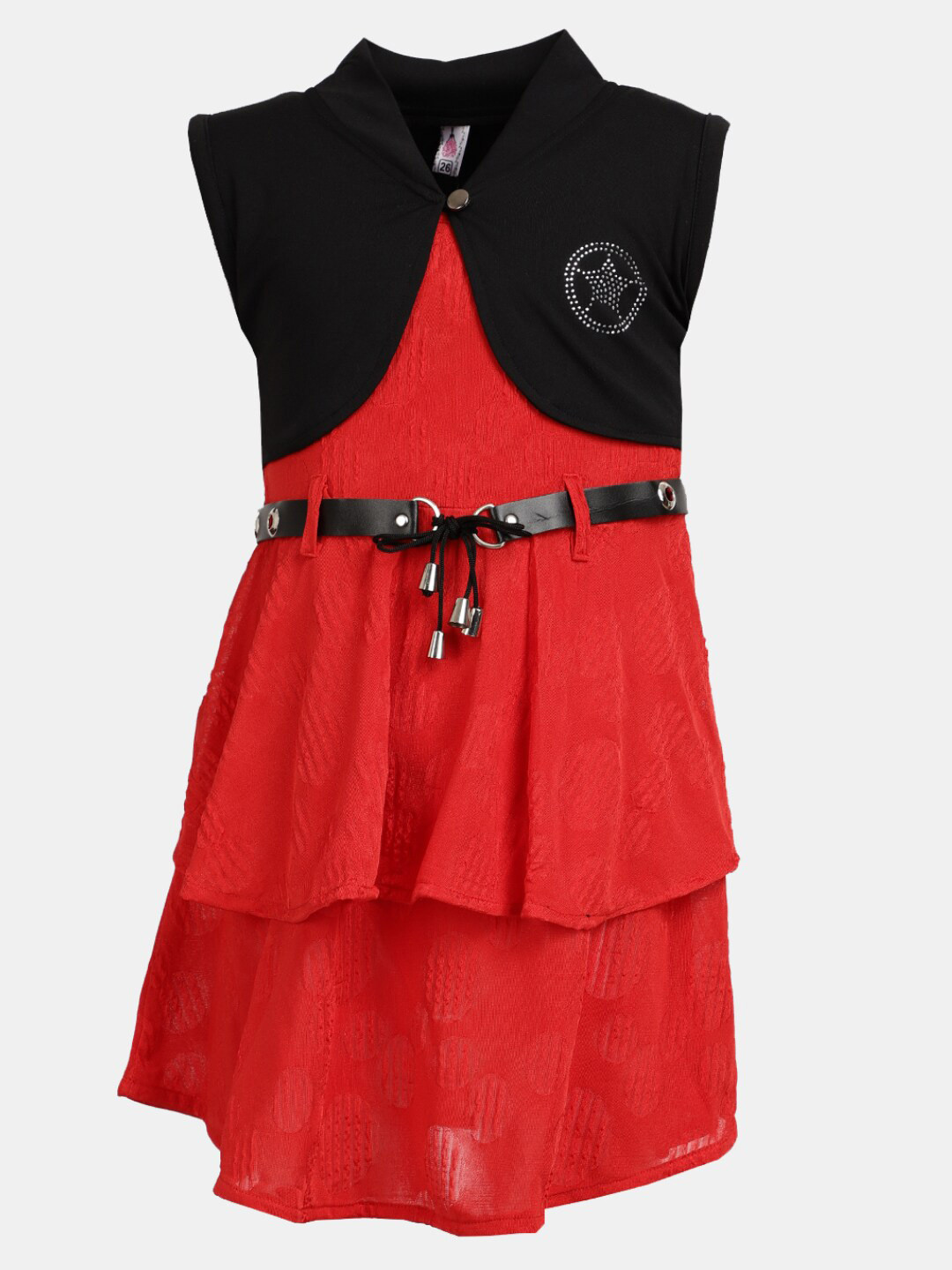 

V-Mart Girls Mandarin Collar Sleeveless Cotton Fit & Flare Dress, Red