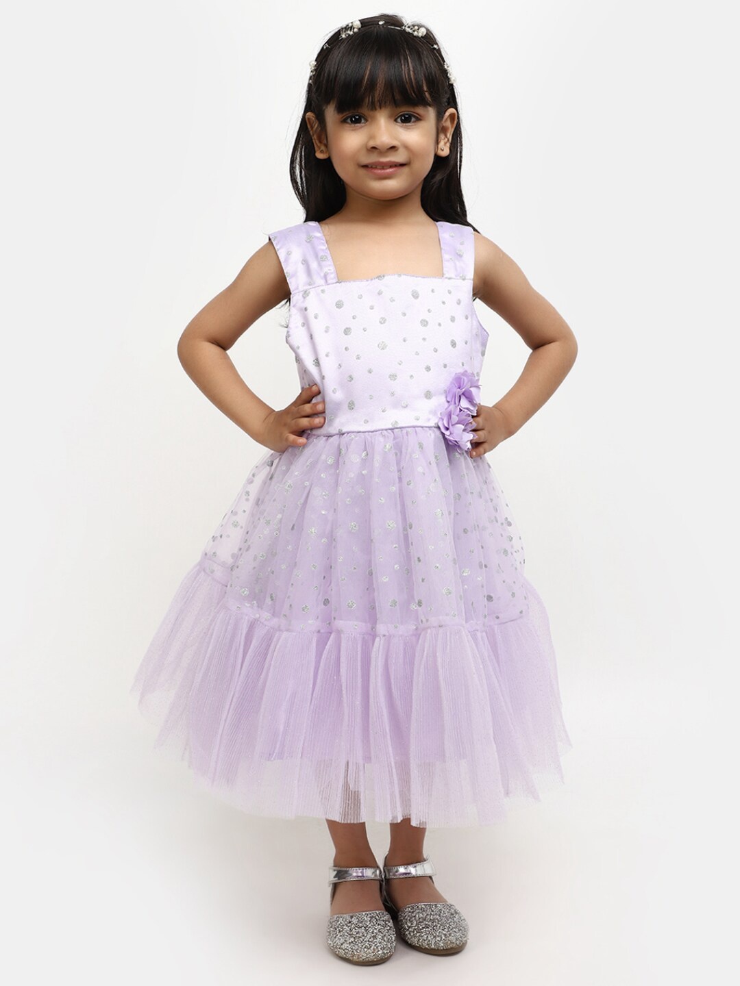 

V-Mart Girls Embellished Corsage Cotton Fit & Flare Dress, Purple