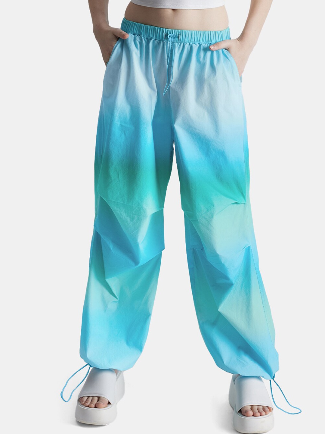 

The Souled Store Blue & Green Women Dyed Cotton Relaxed Fit Joggers