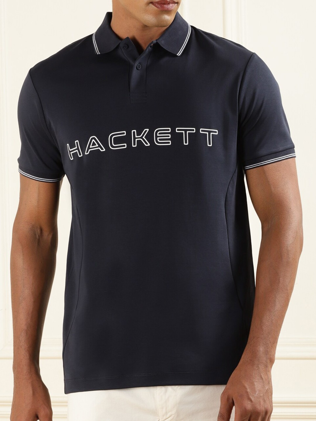 

HACKETT LONDON Typography Printed Polo Collar T-shirt, Navy blue