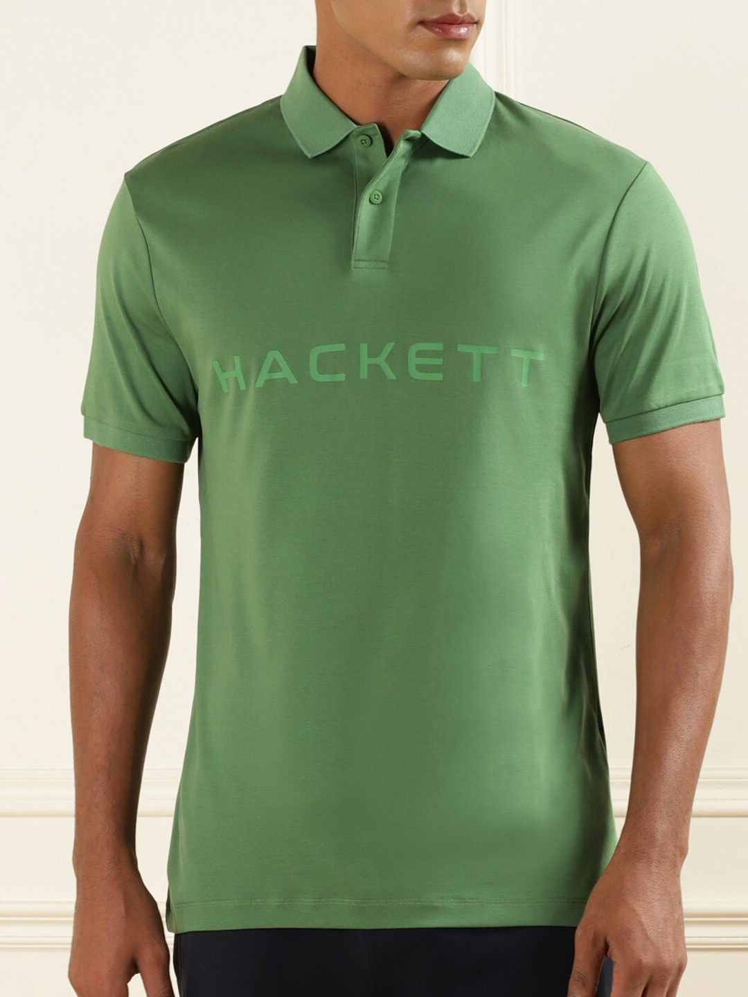 

HACKETT LONDON Typography Short Sleeves Cotton Polo T-shirt, Green