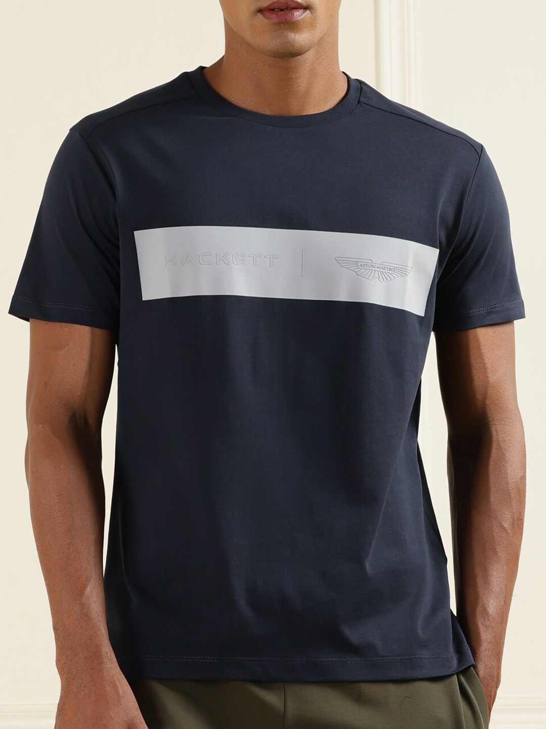 

HACKETT LONDON Graphic Printed Round Neck Cotton T-shirt, Navy blue
