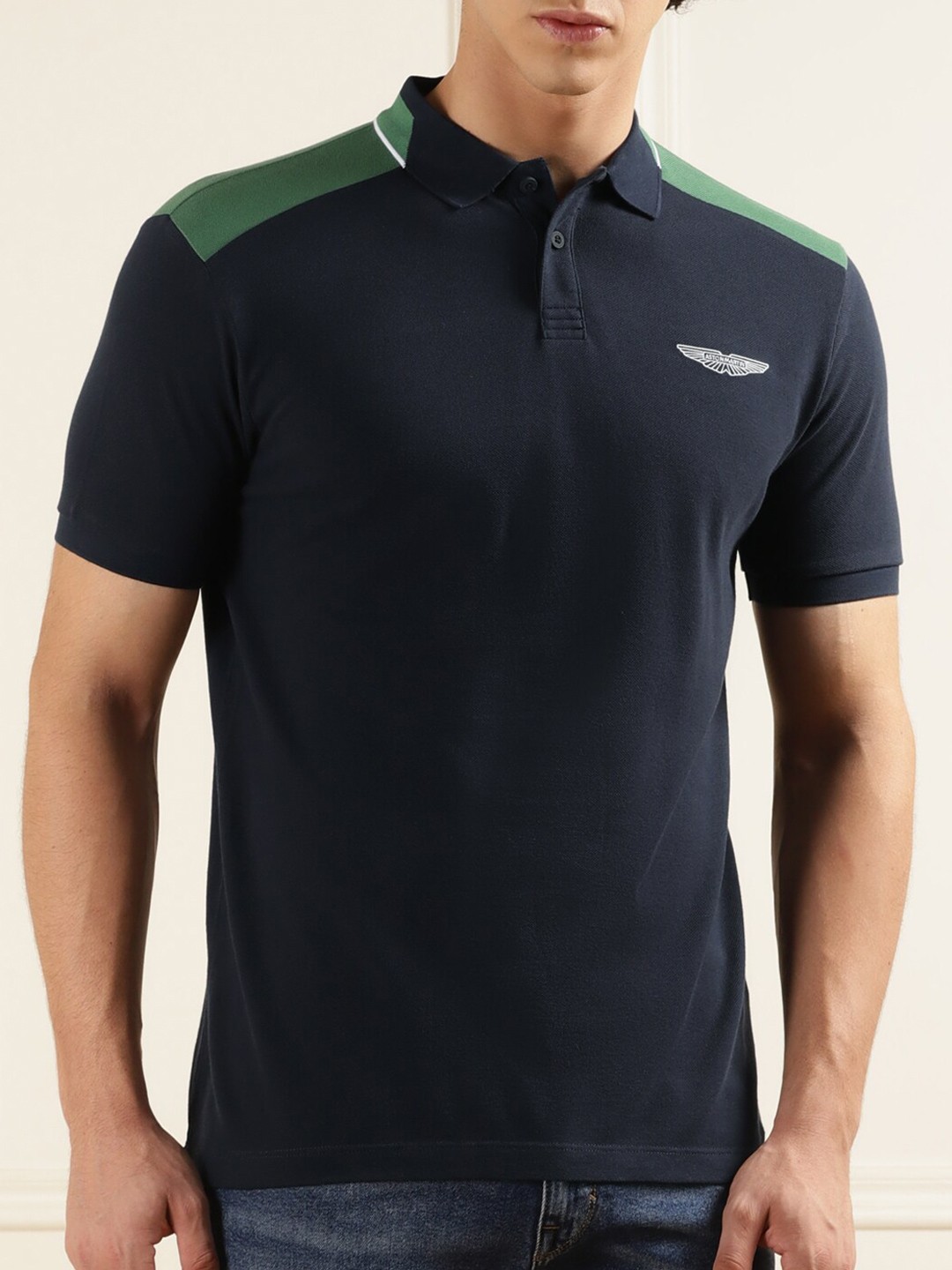 

HACKETT LONDON Colourblocked Half Sleeve Cotton Polo T-shirt, Navy blue