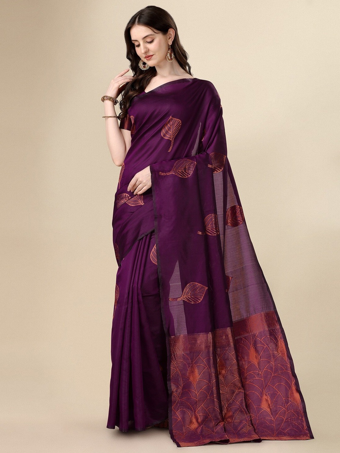 

Fashion Basket Floral Woven Design Zari Saree, Purple