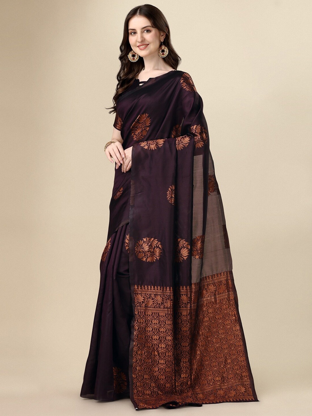 

Fashion Basket Floral Woven Design Zari Saree, Purple