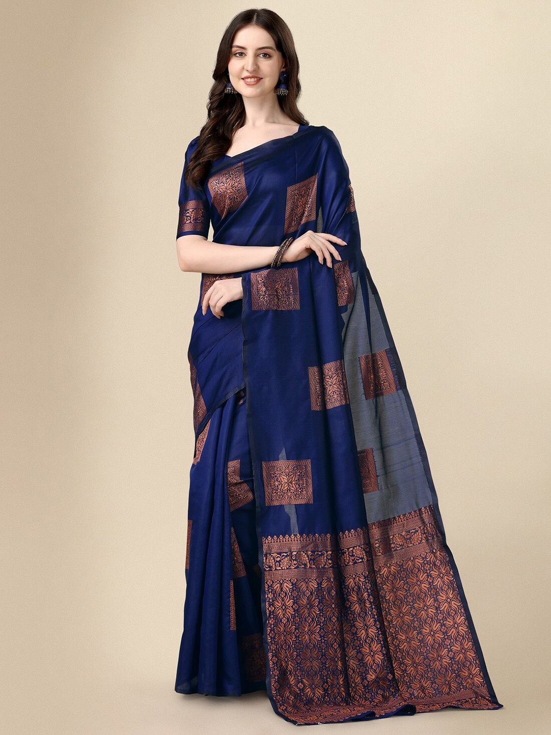 

Fashion Basket Ethnic Motifs Woven Design Zari Art Silk Saree, Blue