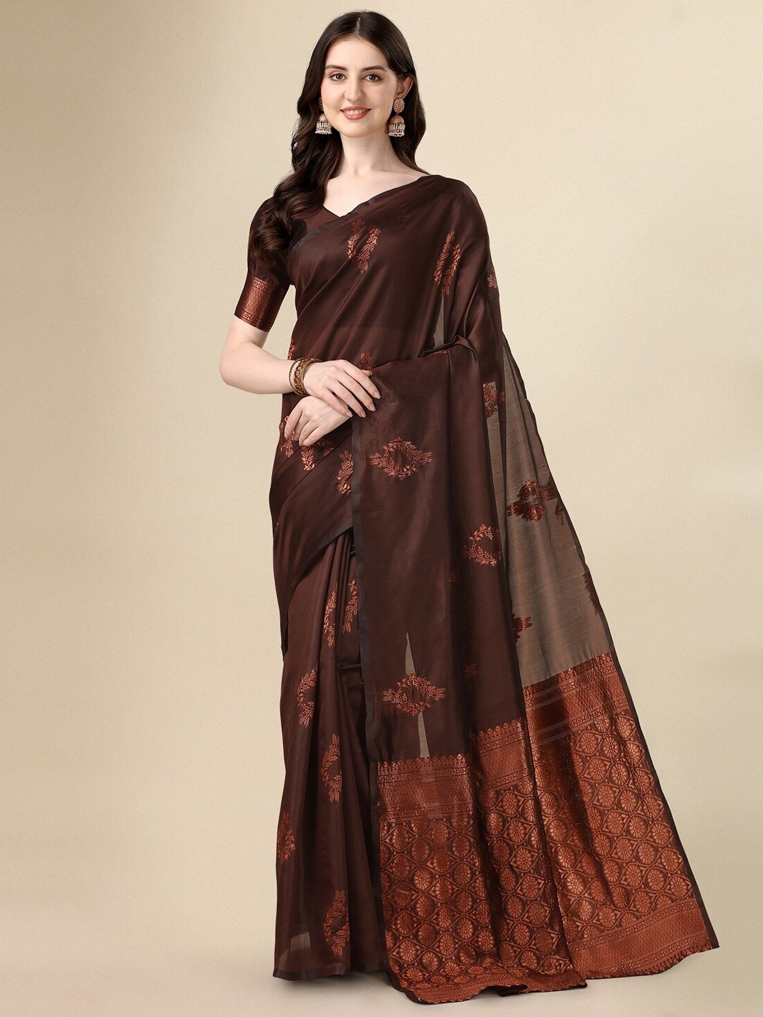 

Fashion Basket Floral Woven Design Zari Saree, Brown