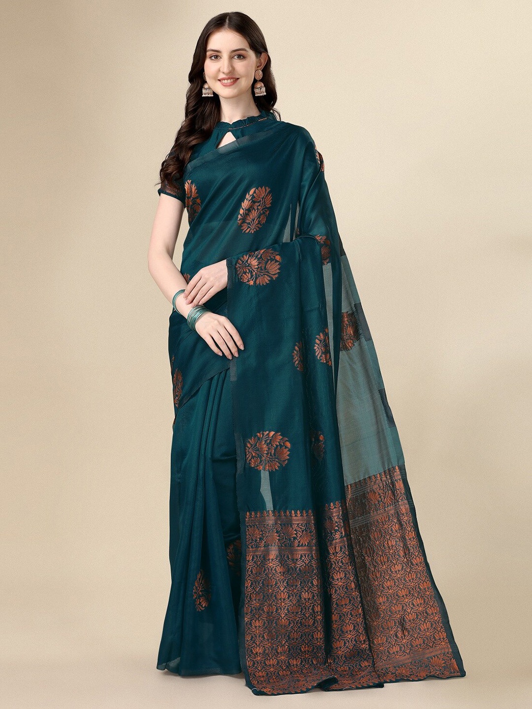 

Fashion Basket Ethnic Motifs Woven Design Art Silk Saree, Blue