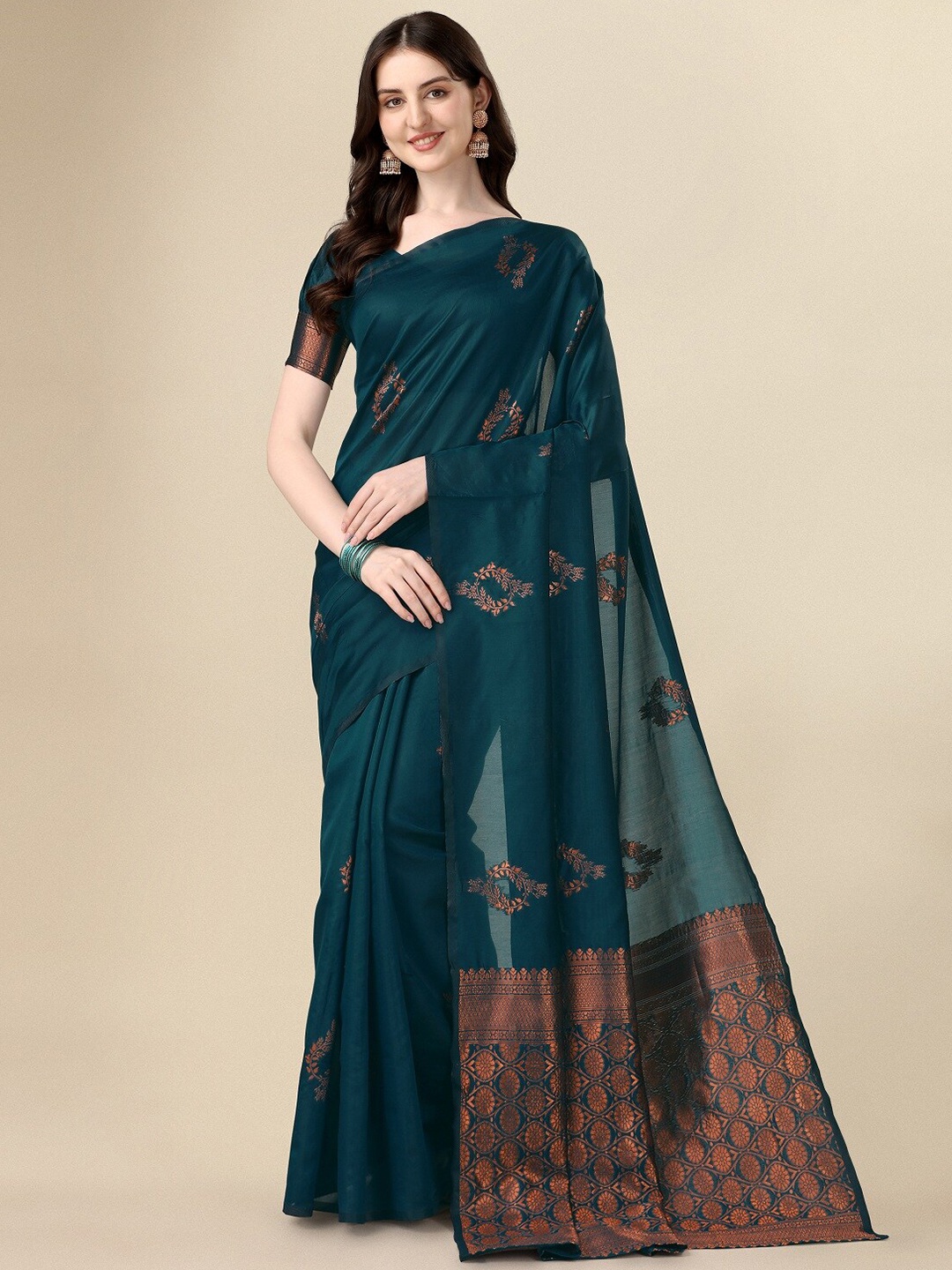 

Fashion Basket Floral Woven Design Zari Saree, Blue