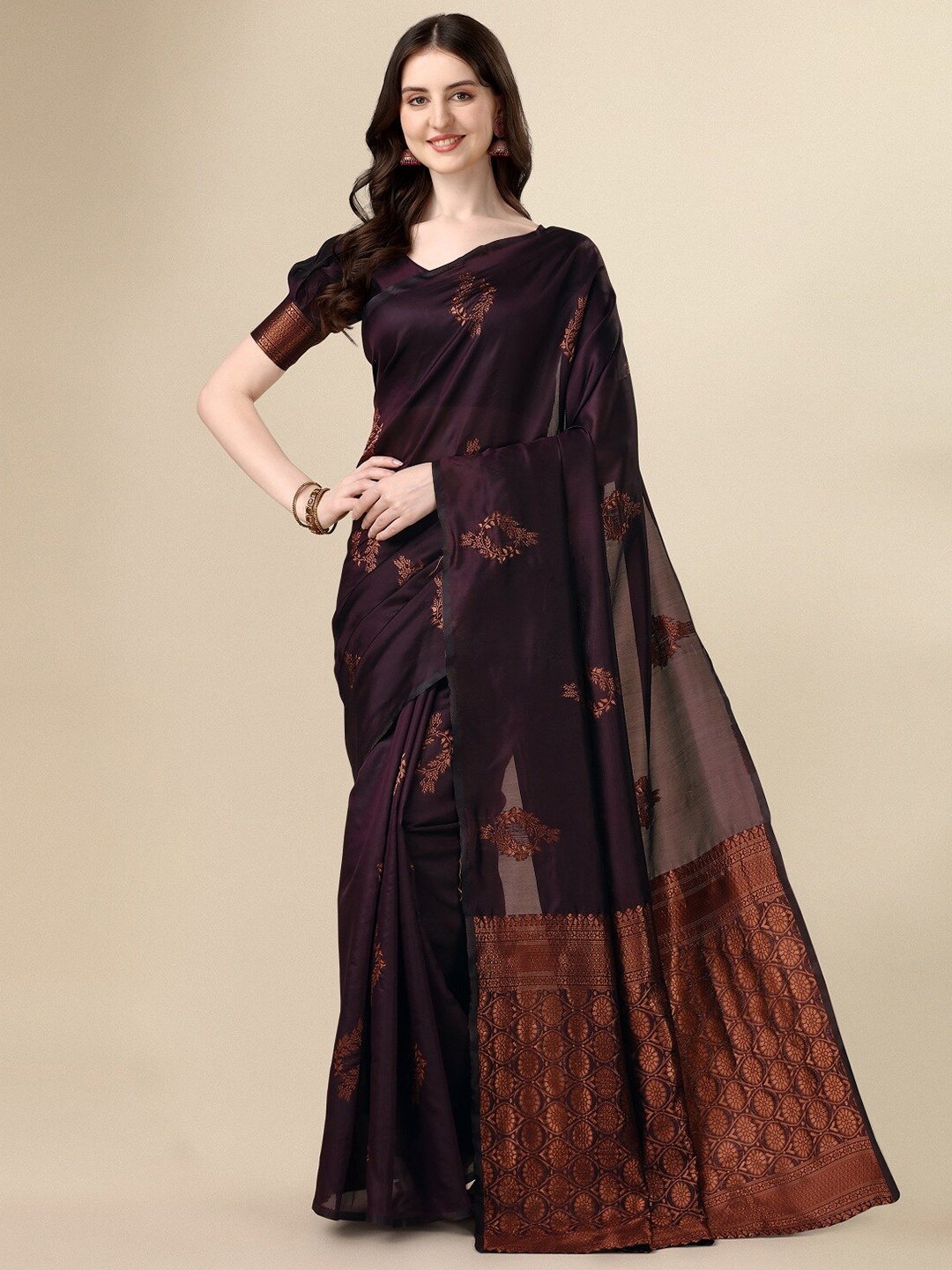 

Fashion Basket Ethnic Motifs Woven Design Zari Art Silk Saree, Purple