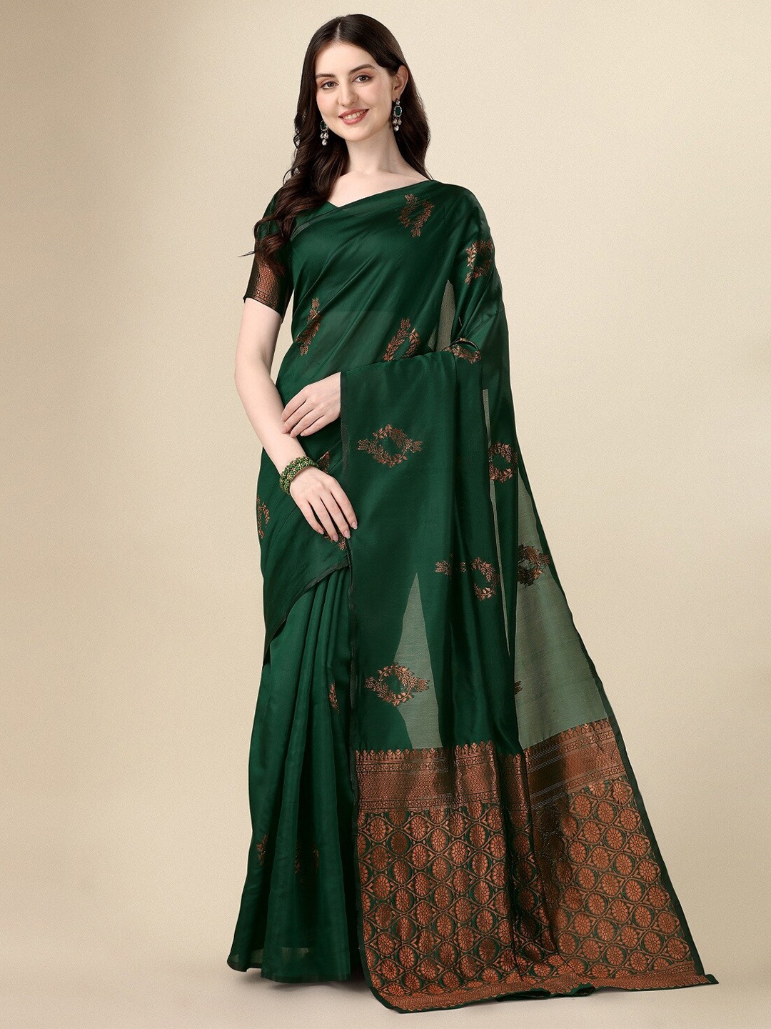 

Fashion Basket Floral Woven Design Zari Saree, Green
