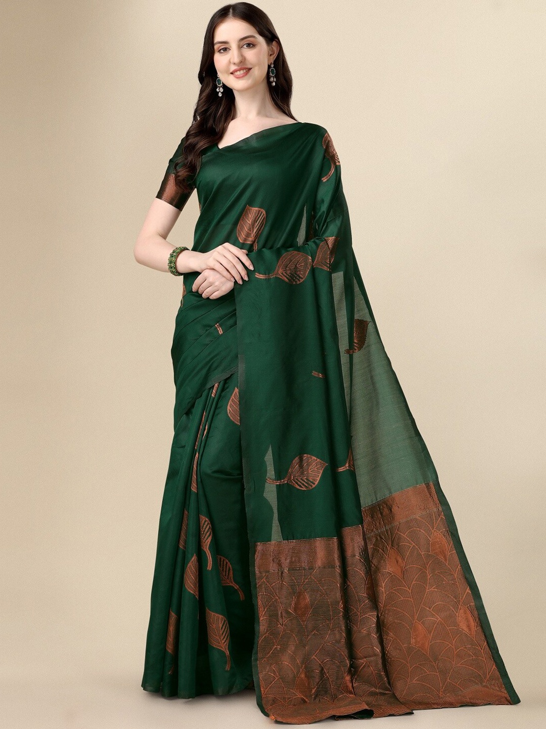 

Fashion Basket Floral Woven Design Zari Saree, Green