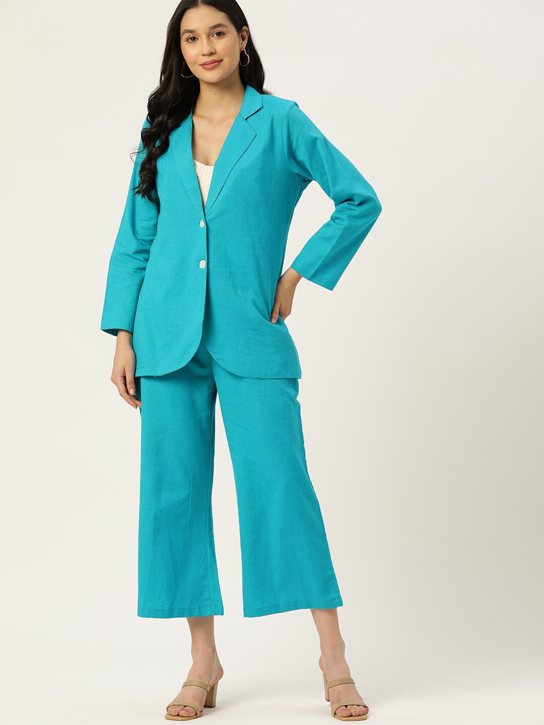 

DressBerry Pure Cotton Blazer & Palazoo Co-Ord Set, Blue