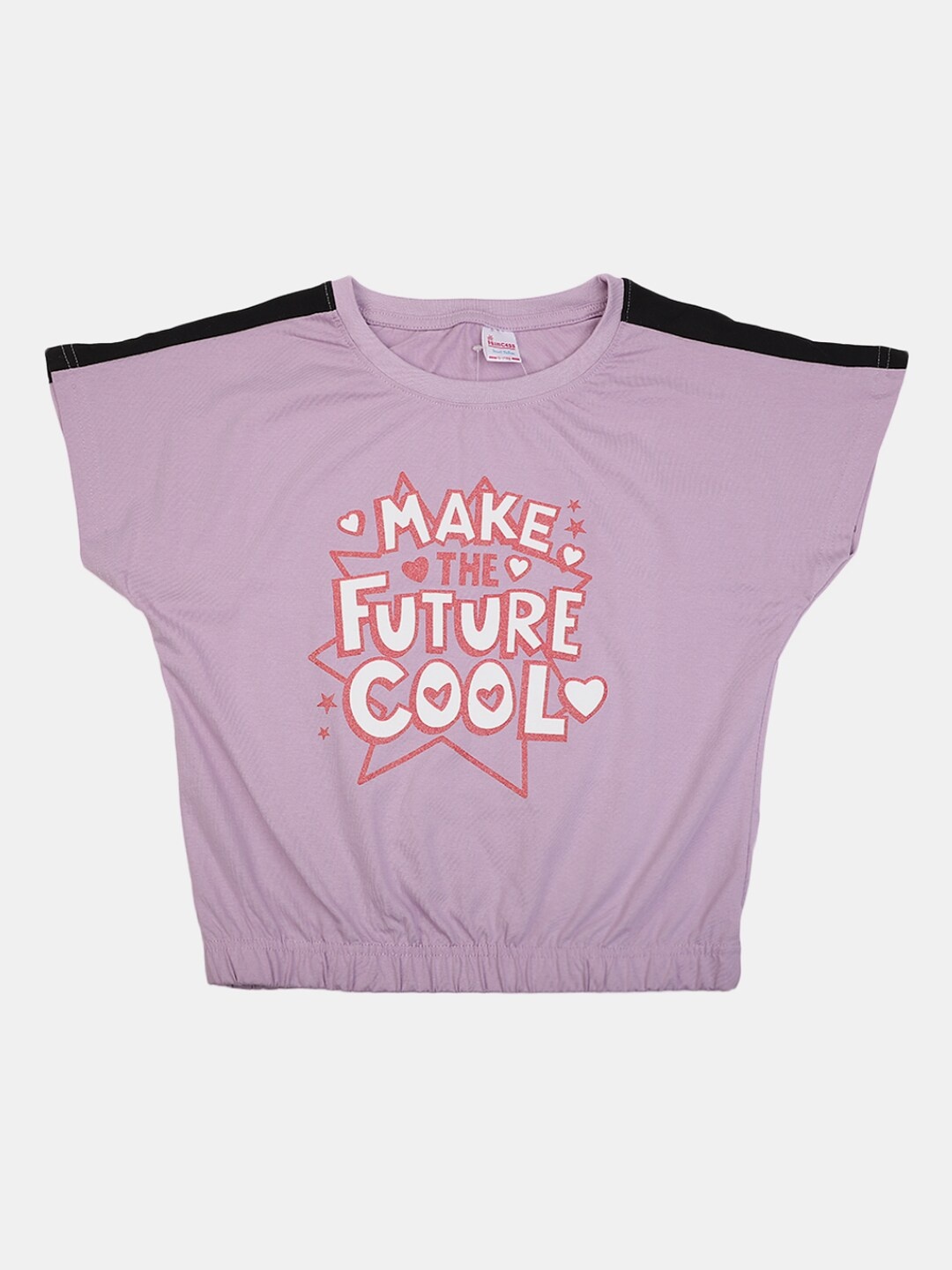 V-Mart Girls Typography Printed Cotton T-shirt, Purple