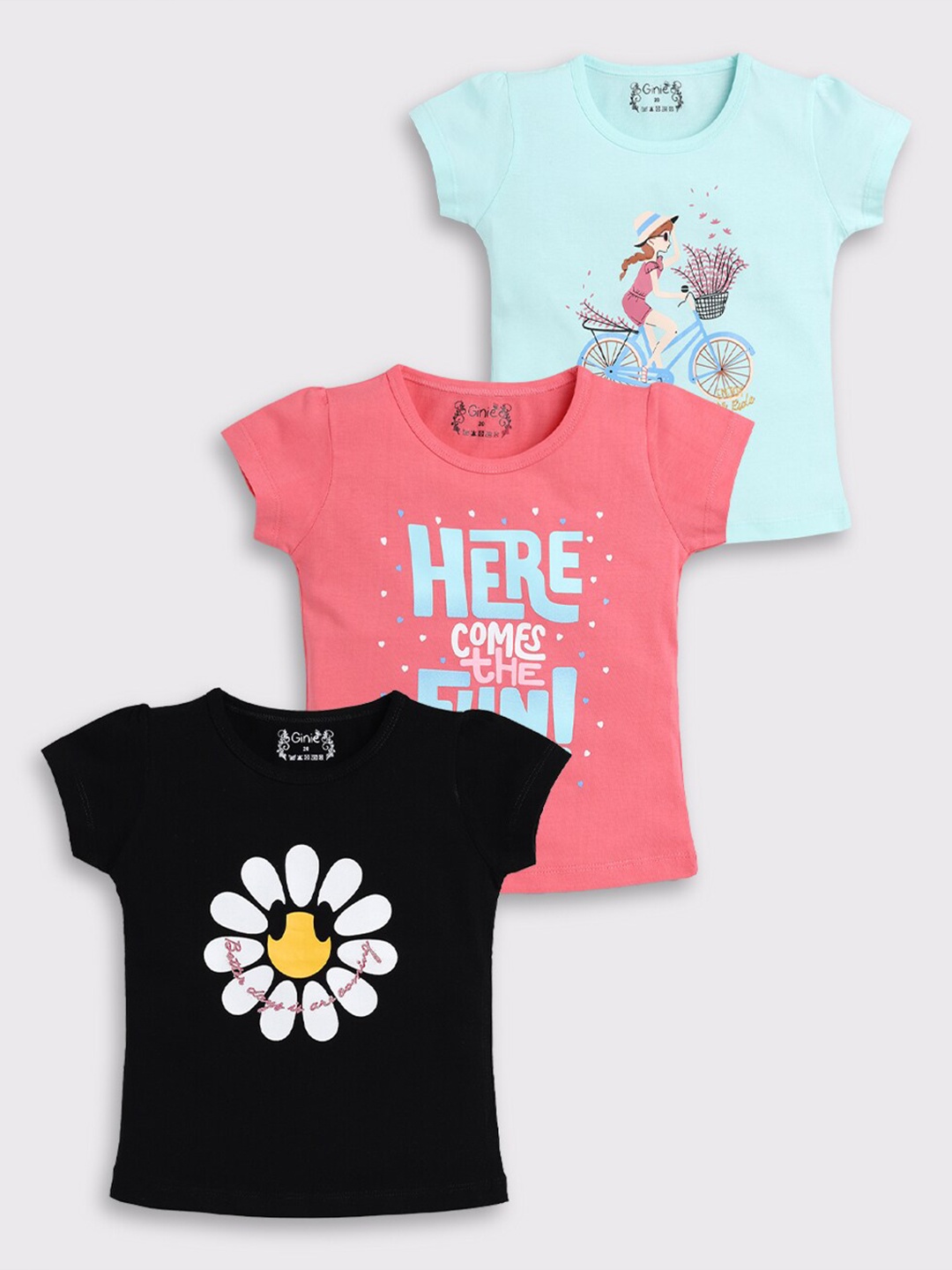 

Ginie Girls Pack Of 3 Floral Printed Cotton T-shirt, Multi