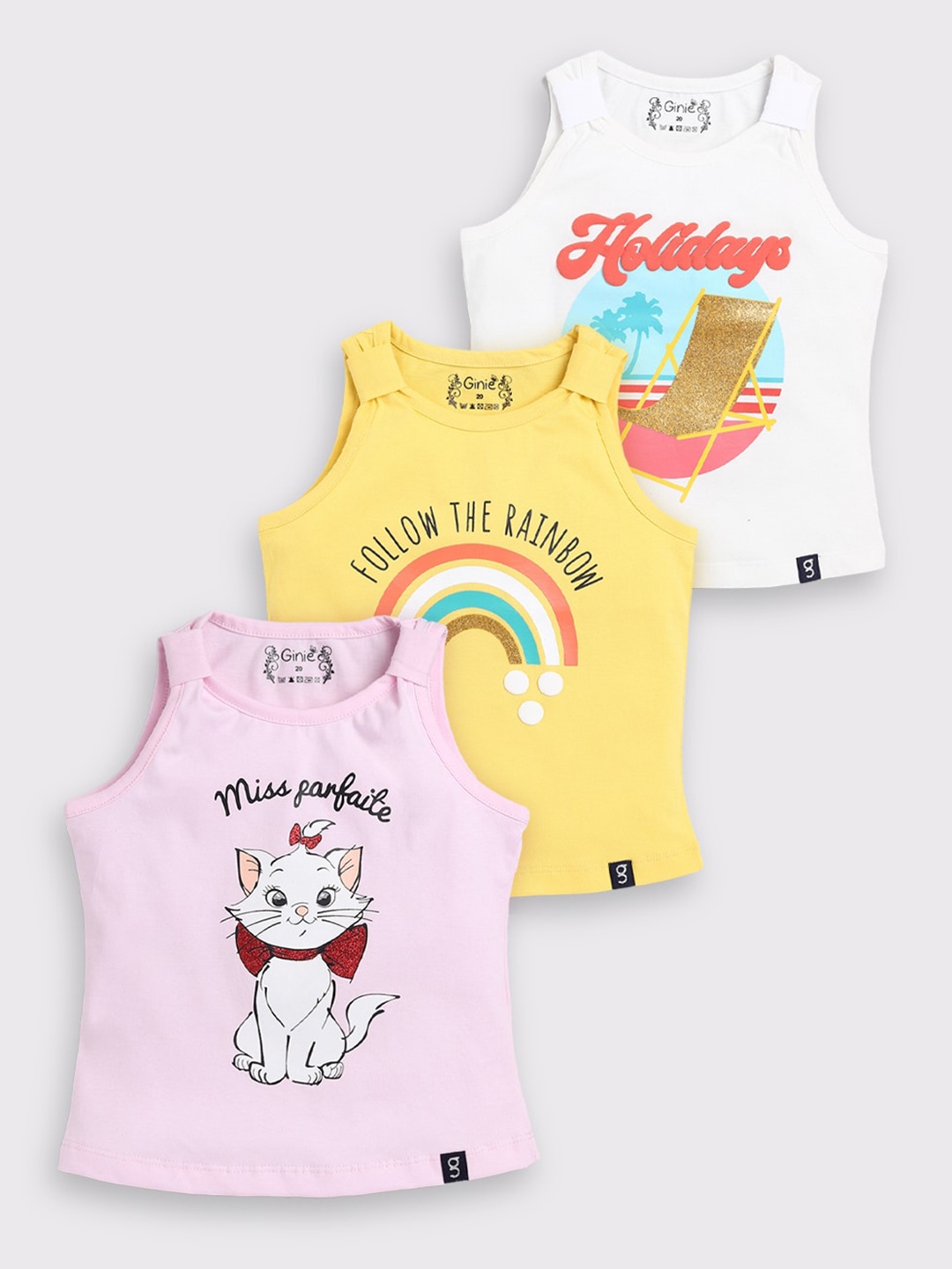 

Ginie Girls Pack of 3 Printed T-shirt, Pink