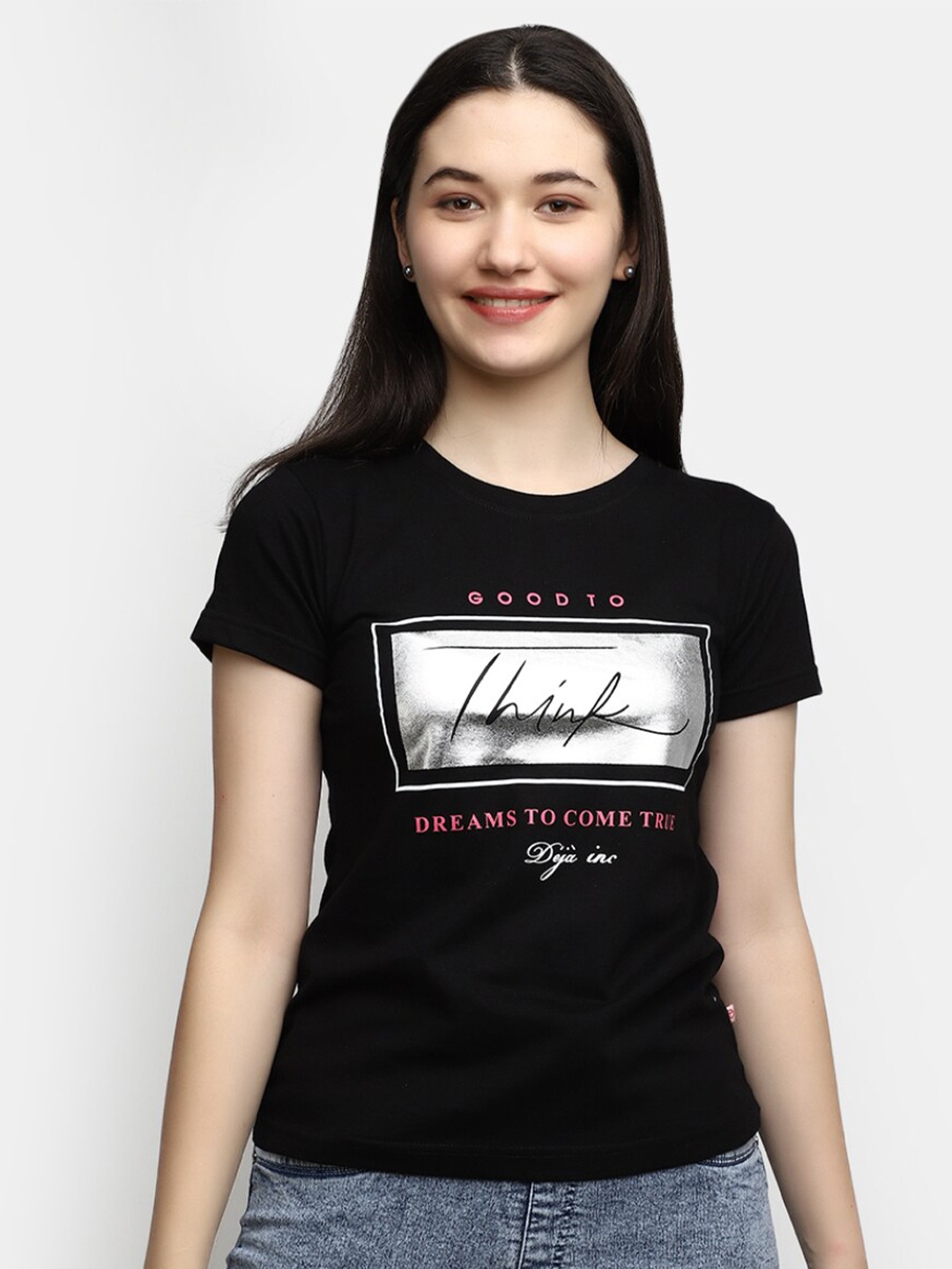 

V-Mart Typography Printed Cotton T-shirt, Black