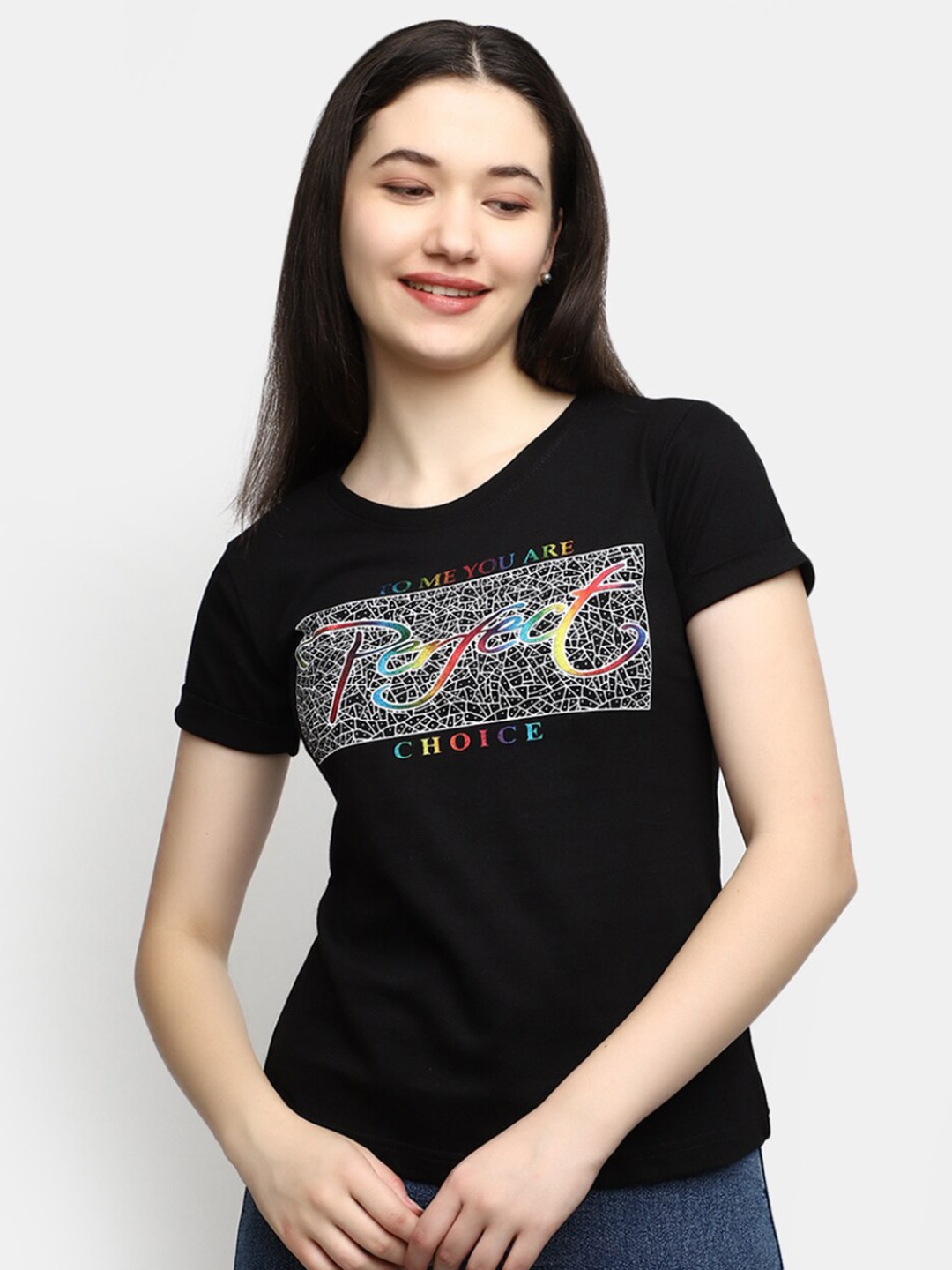 

V-Mart Typography Printed Cotton Casual T-Shirt, Black