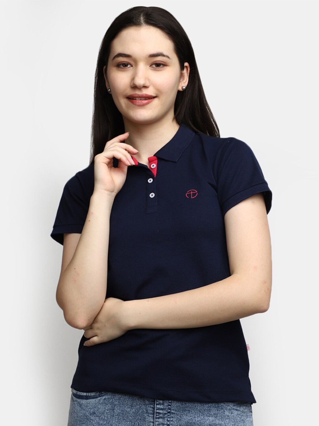 

V-Mart Polo Collar Cotton T-shirt, Navy blue