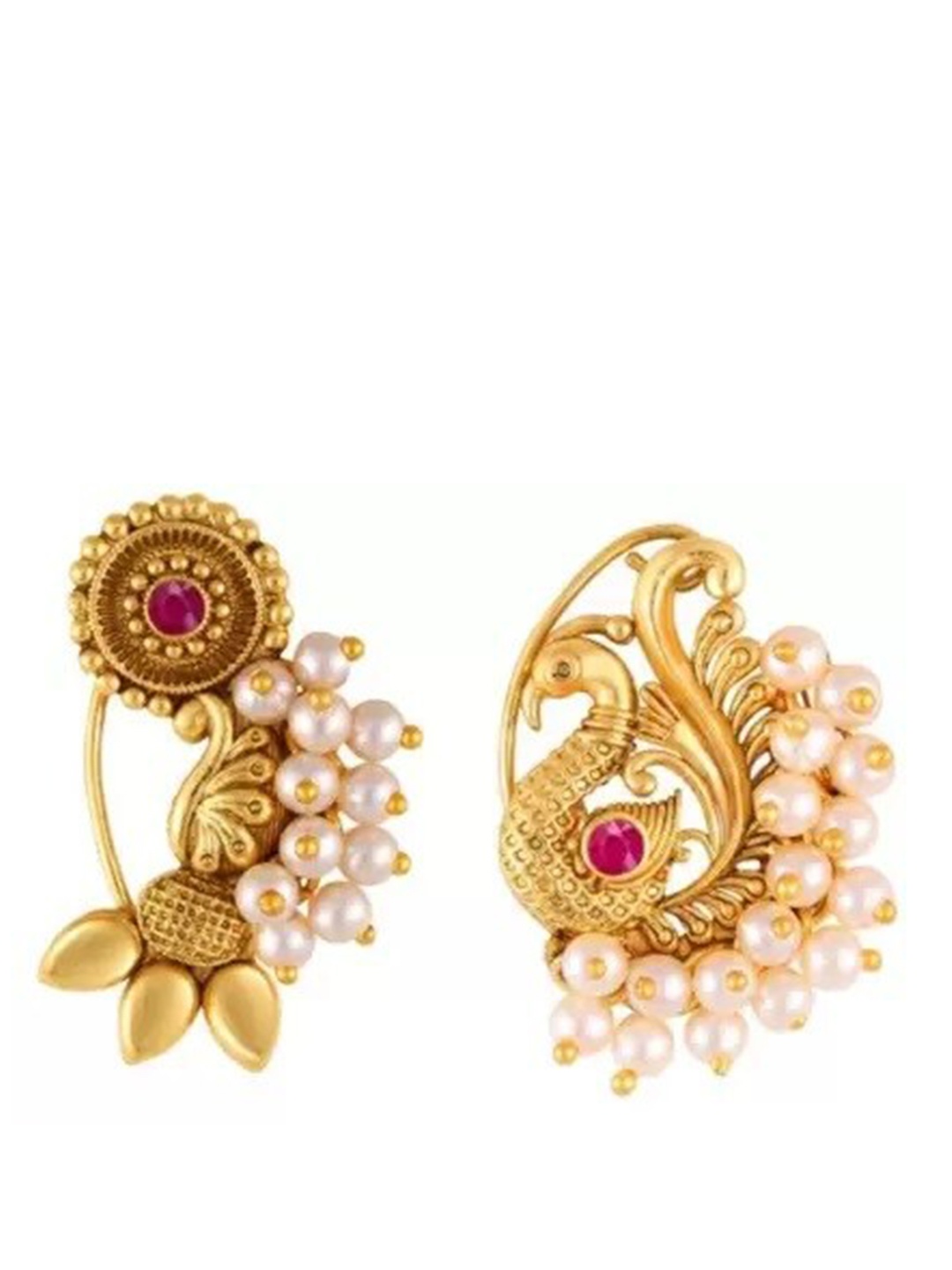 

Vighnaharta Set Of 2 Gold-Plated Stone-Studded & Beaded Nosepins