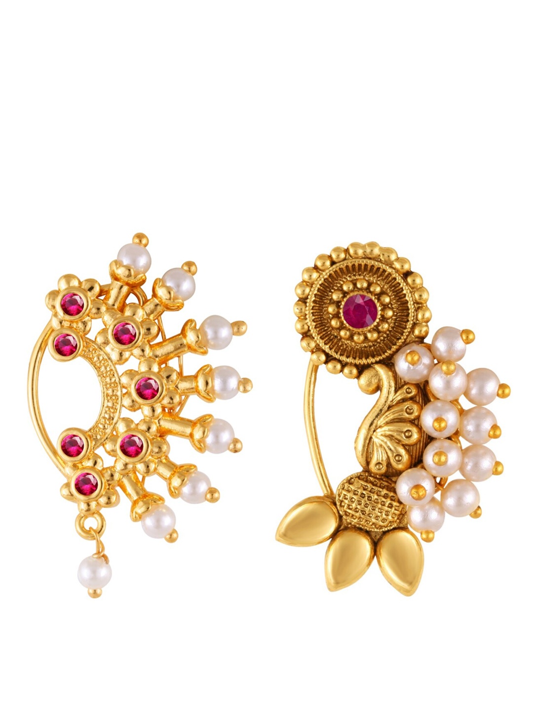 

Vighnaharta Set Of 2 Gold-Plated Stone-Studded & Beaded Nosepin