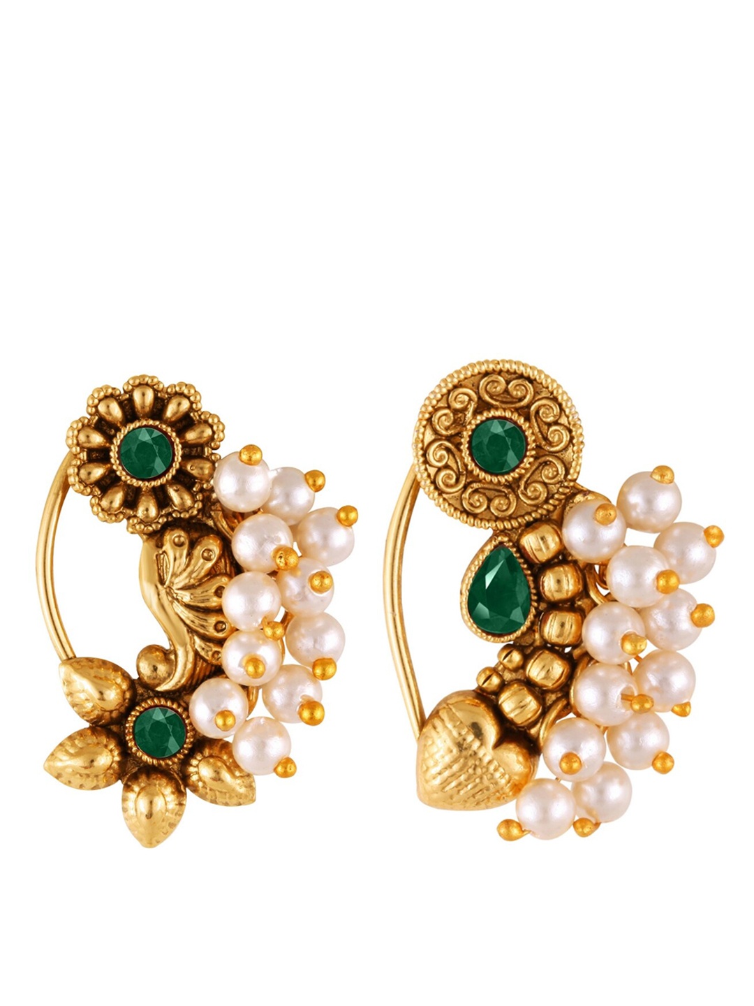 

Vighnaharta Set Of 2 Gold-Plated Stone-Studded & Beaded Nosepin