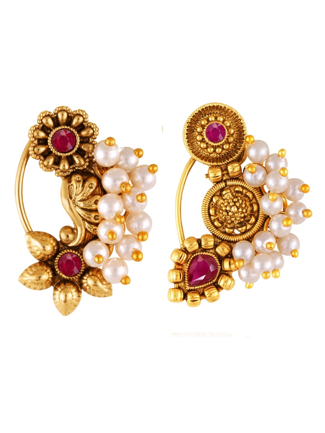 

Vighnaharta Set Of 2 Gold-Plated Stone-Studded & Beaded Nosepin