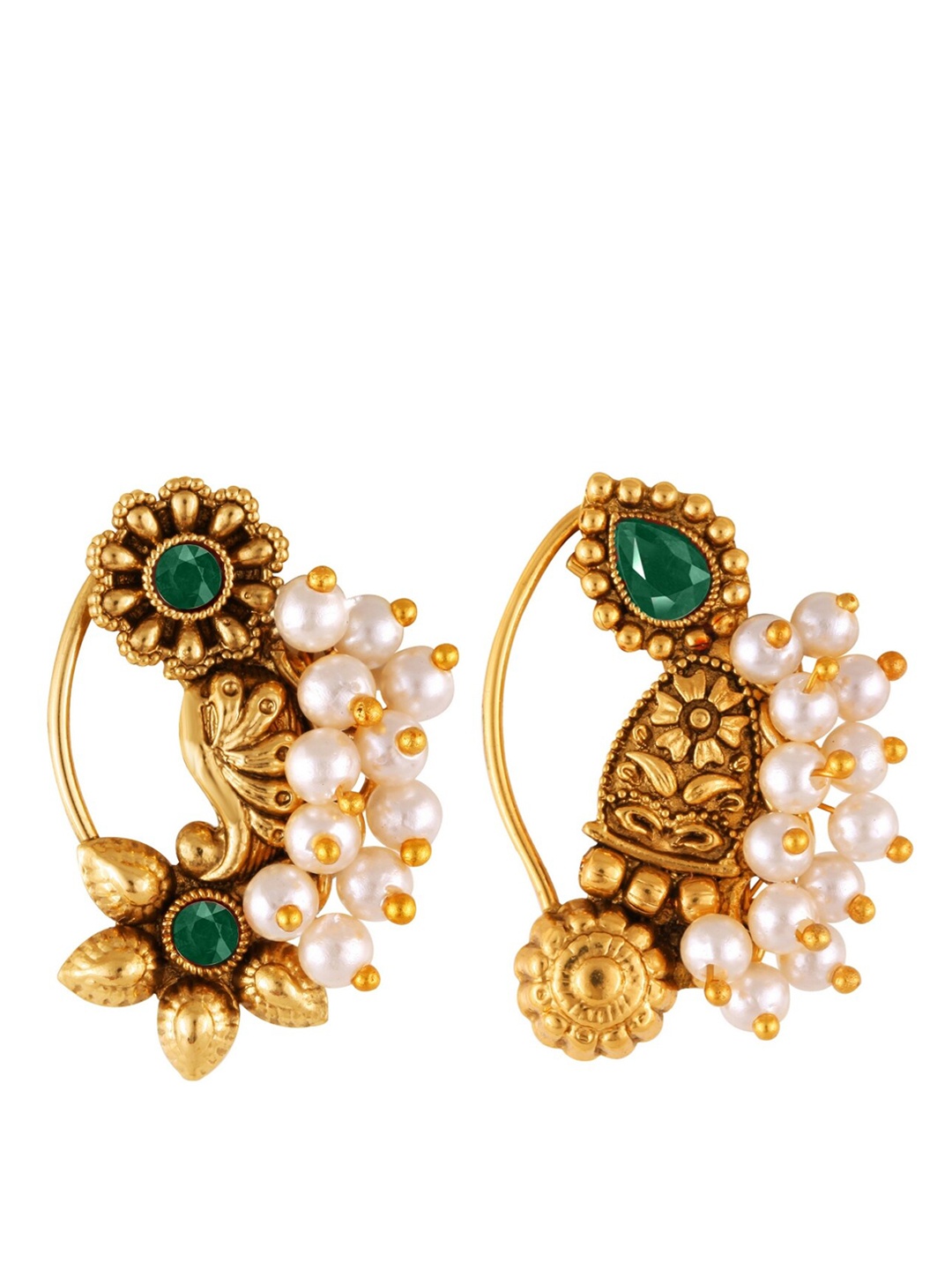 

Vighnaharta Set Of 2 Gold-Plated Stone-Studded & Beaded Nose Ring